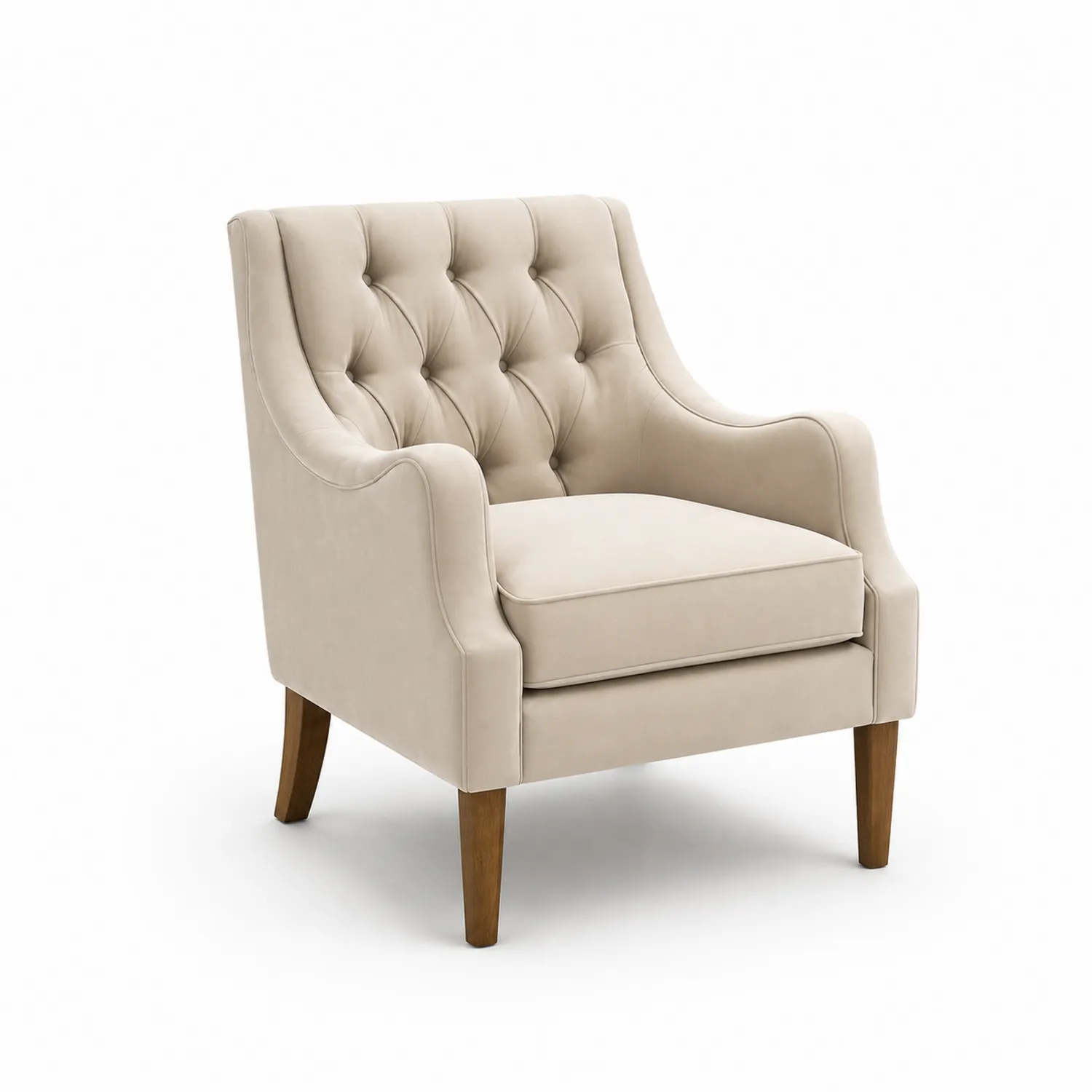 Sessel Velours Beige Holz