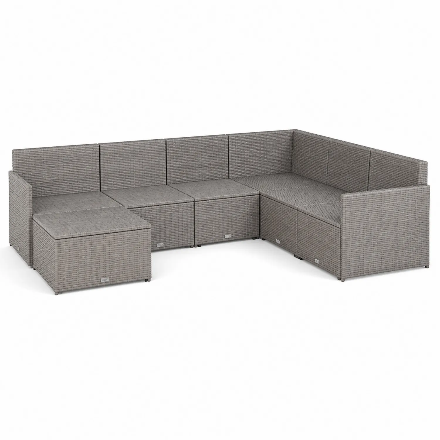 Gartenlounge-Set L-Form 5-Sitzer Rattan Stahl Grau