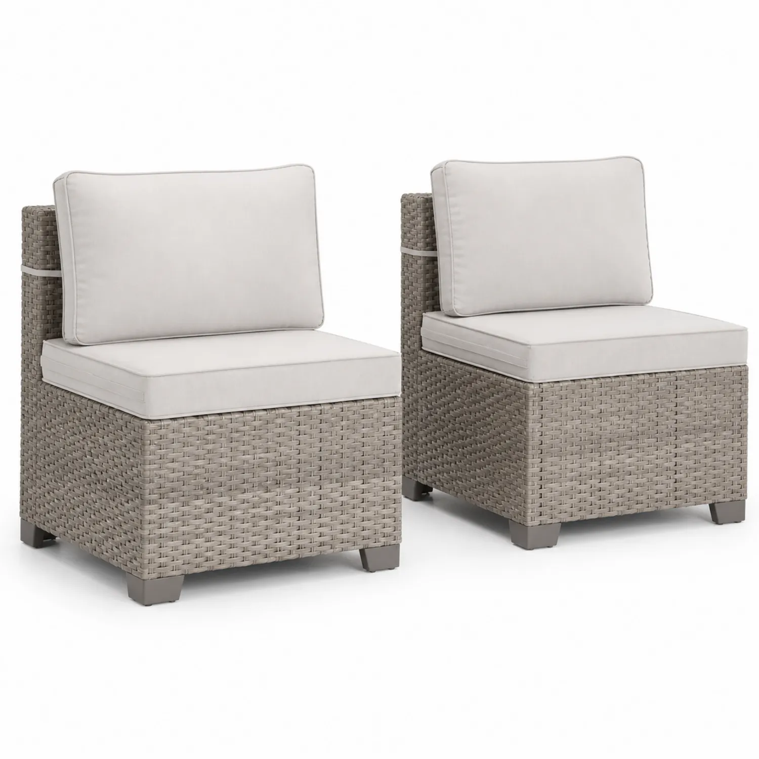 2-teiliges Gartenstuhl-Set aus Polyrattan mit Kissen, Hellgrau