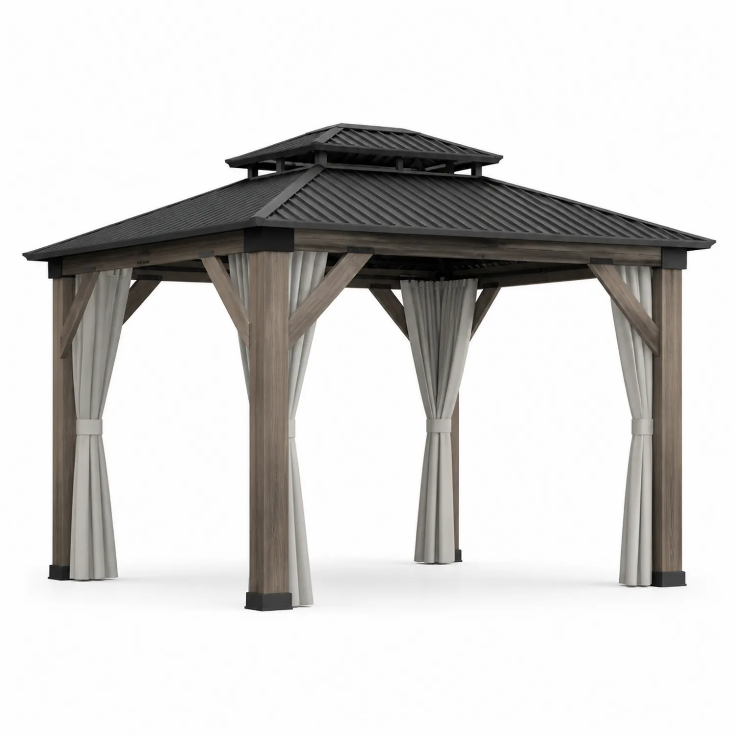 Holz Gartenpavillon mit Aluminiumdach 400x300cm Grau/Beige