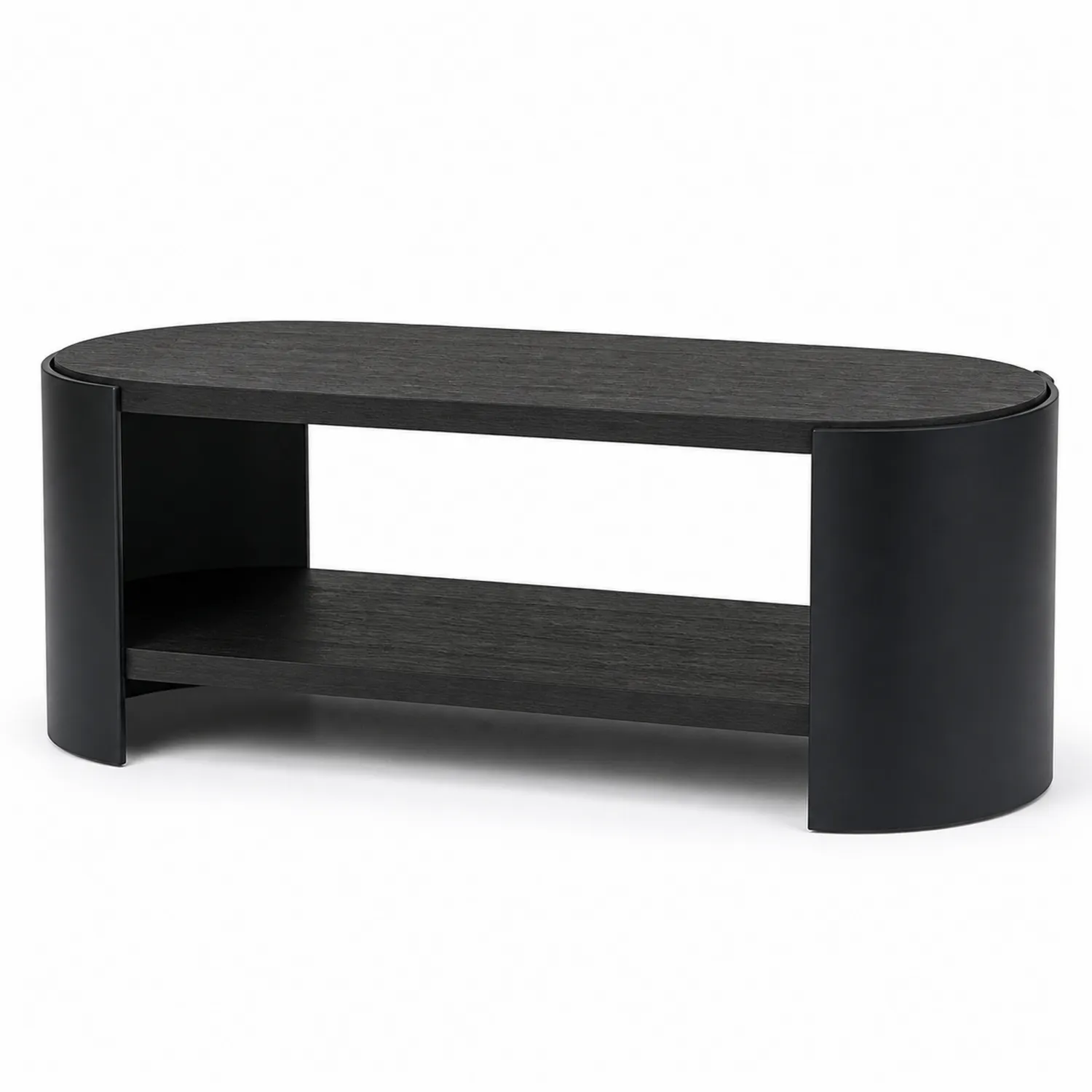 Ovaler Couchtisch Holzoptik und Metall Schwarz