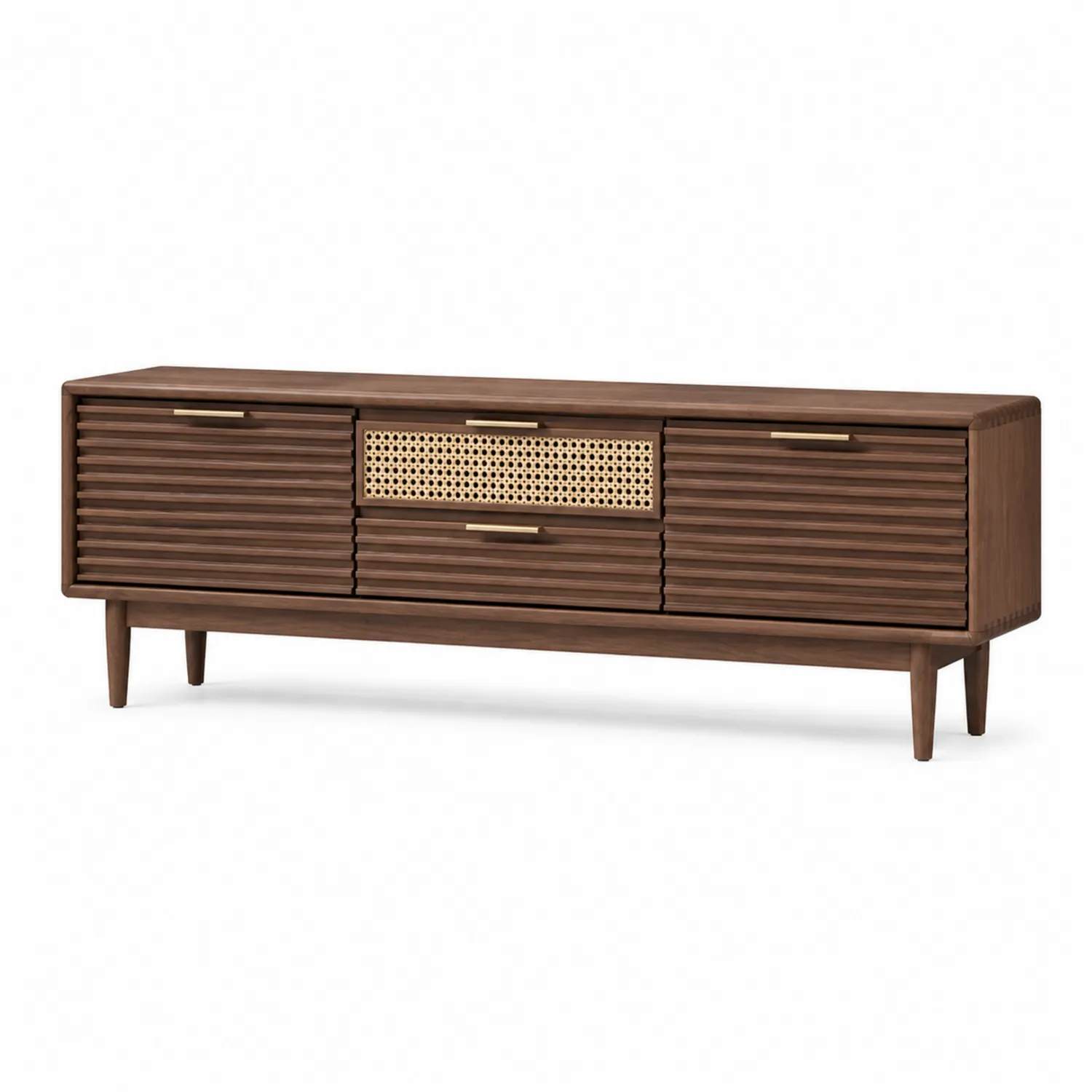 TV-Schrank Walnussholz und Rattan 150x40x50 cm Braun