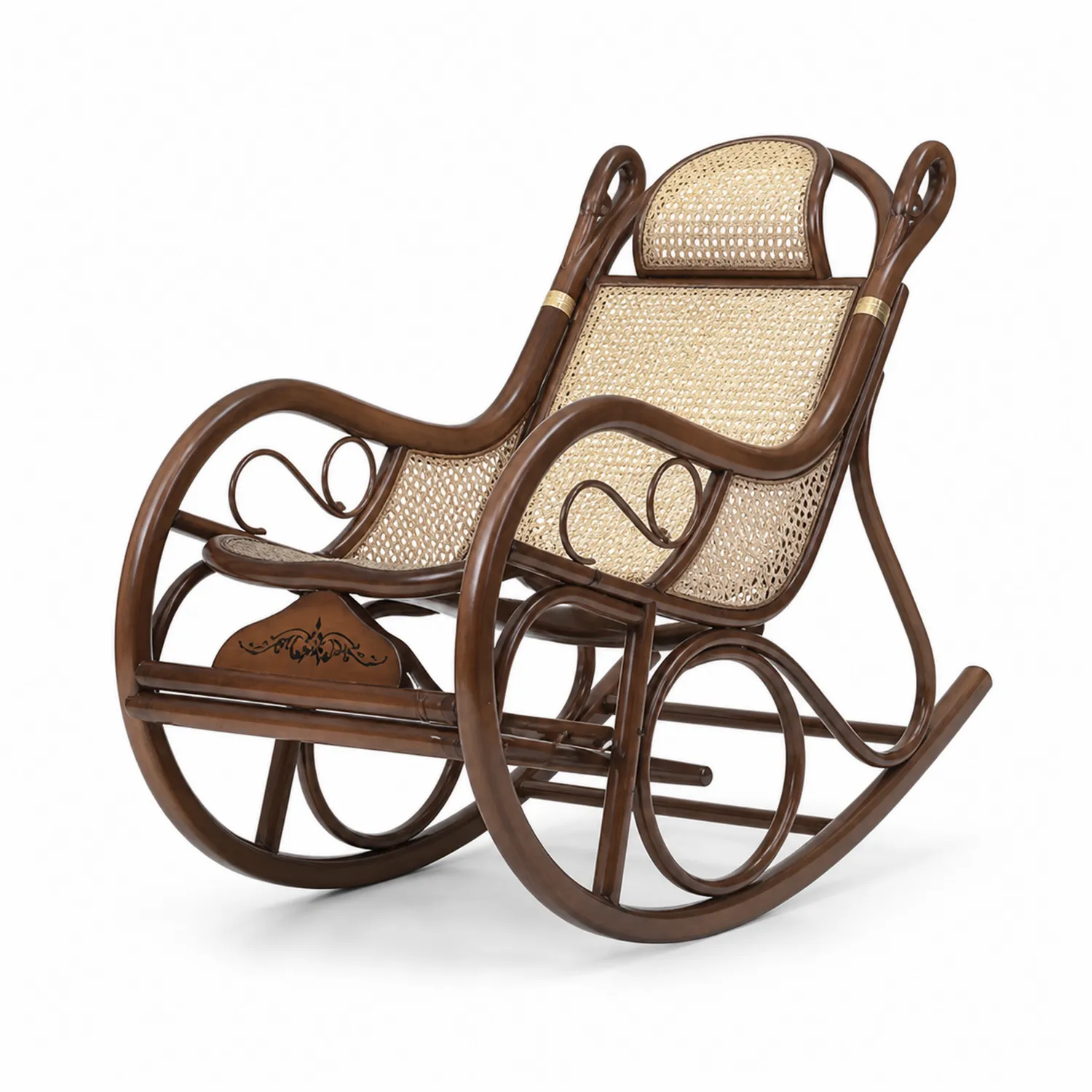 Rattan-Schaukelstuhl mit Holzrahmen Braun