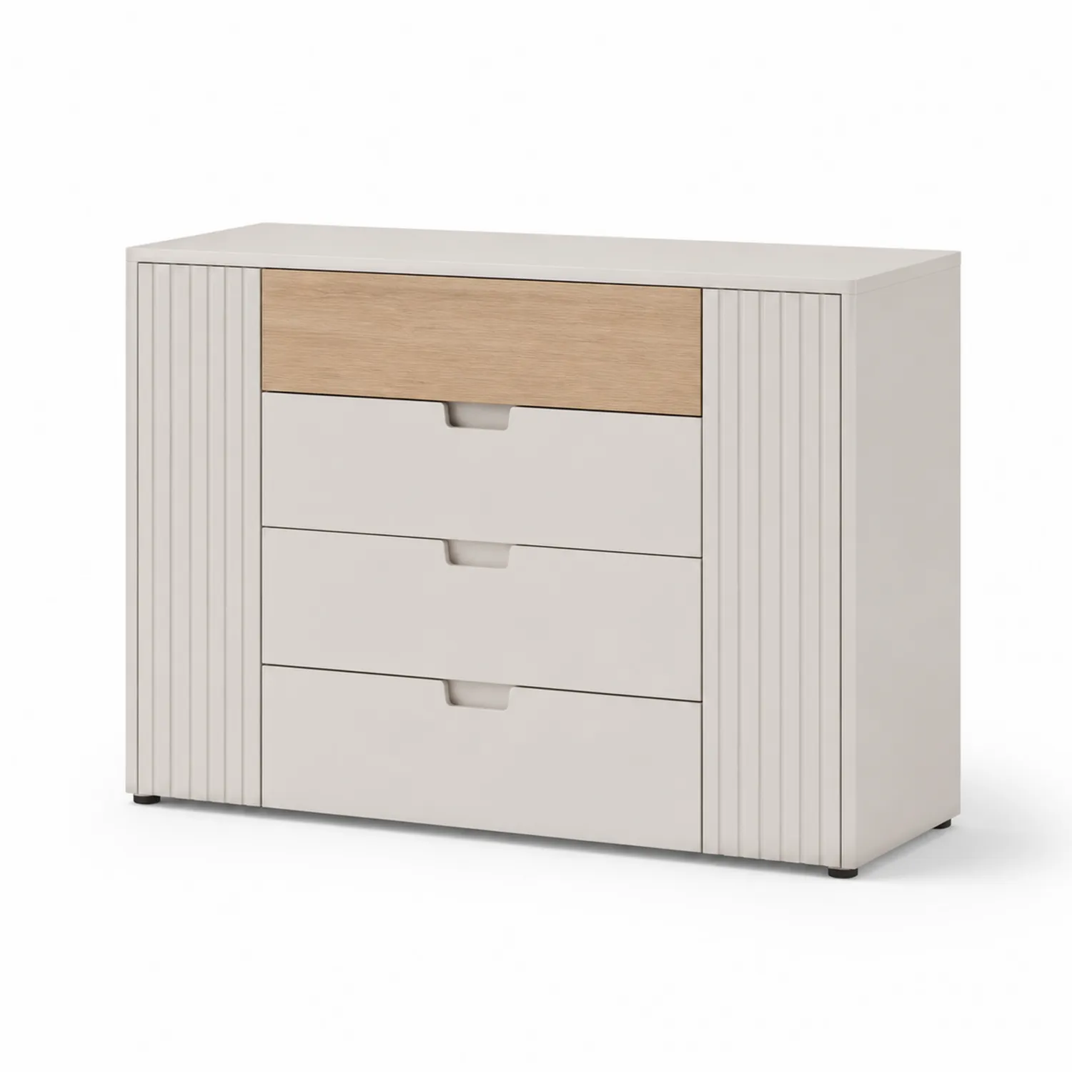 Kommode mit 4 Schubladen MDF Weiß/Eiche