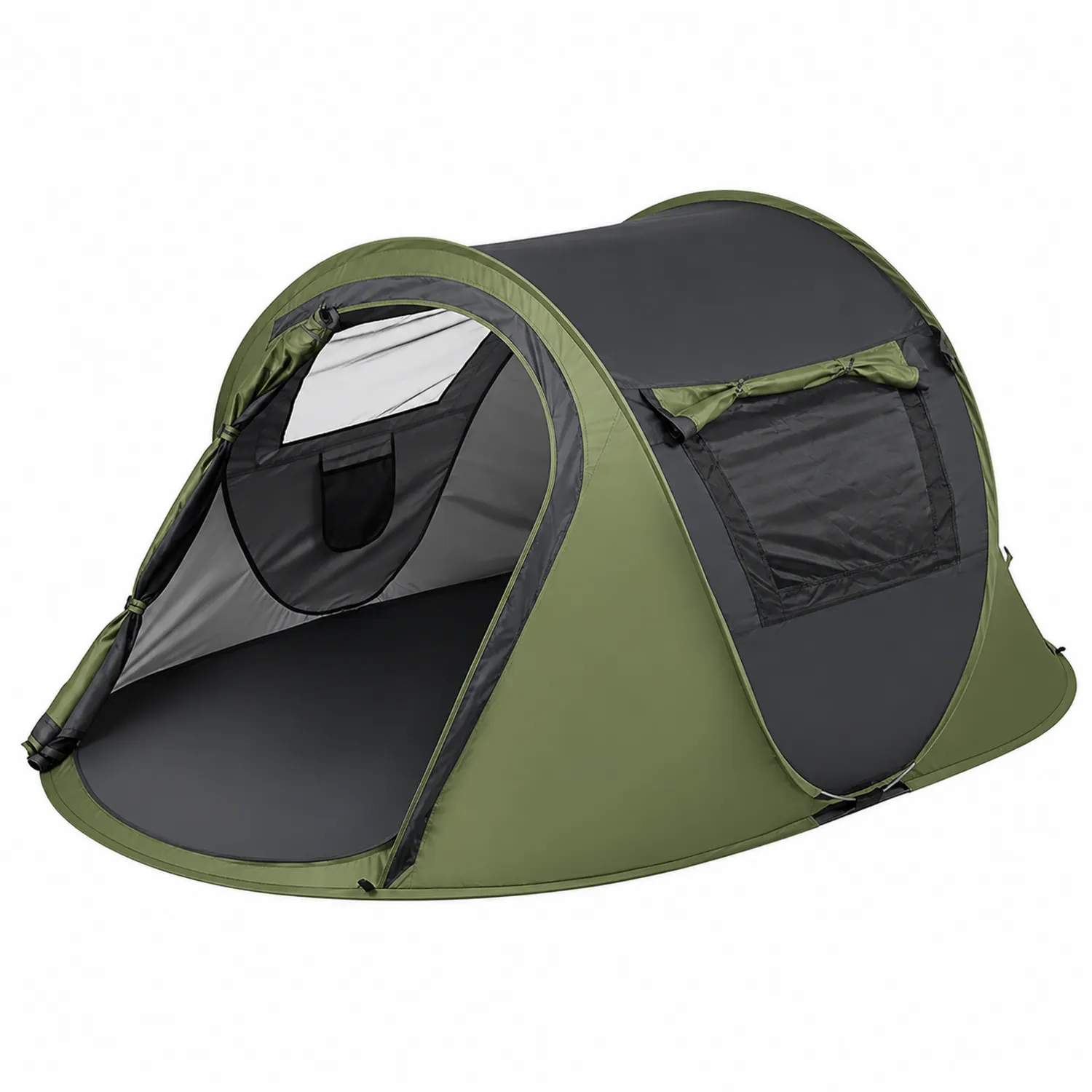 Pop-Up Zelt für 1-2 Personen, Polyester, Oliv/Schwarz