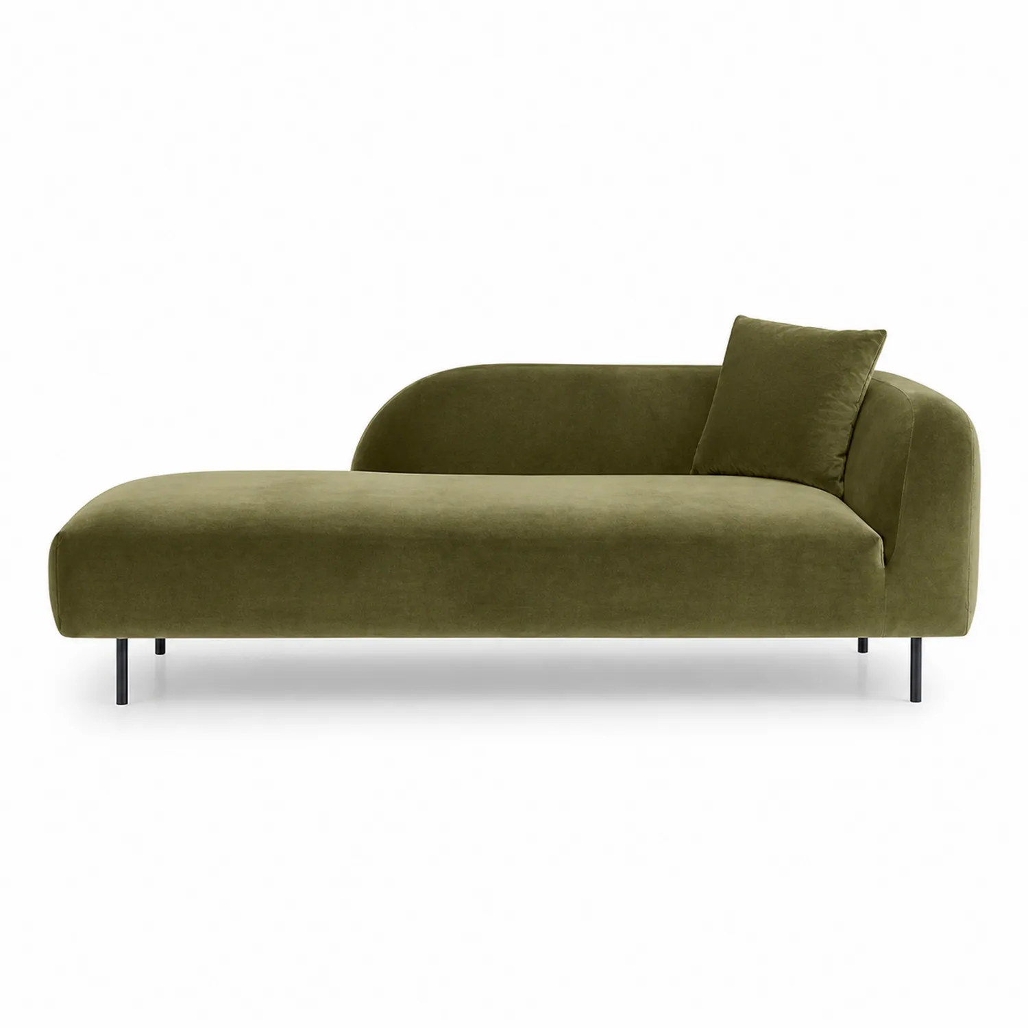 Chaise longue in velluto verde e metallo