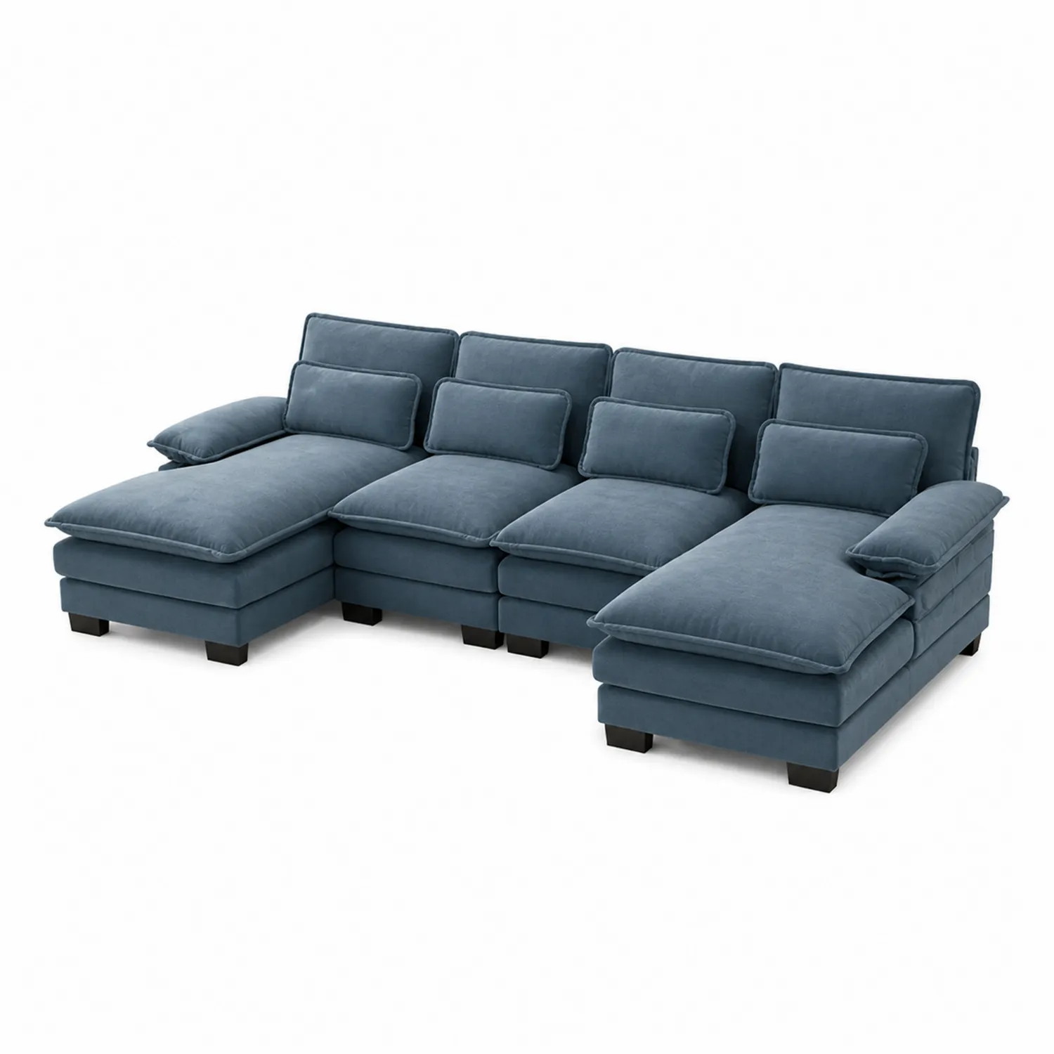 Divano angolare modulare in velluto blu con chaise longue