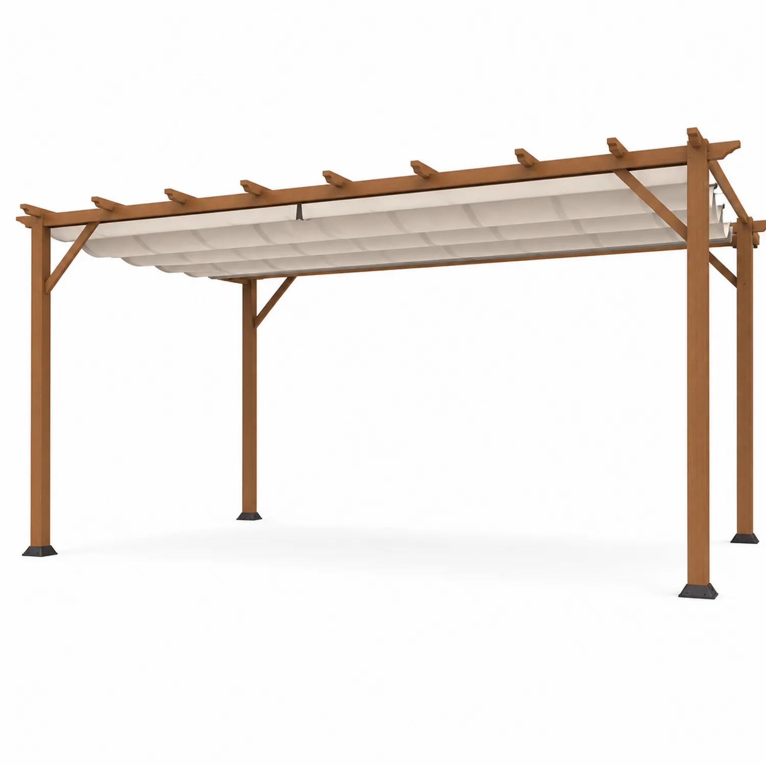 Pergola in Legno con Copertura in Tessuto Poliestere Bianco 400x300x240 cm