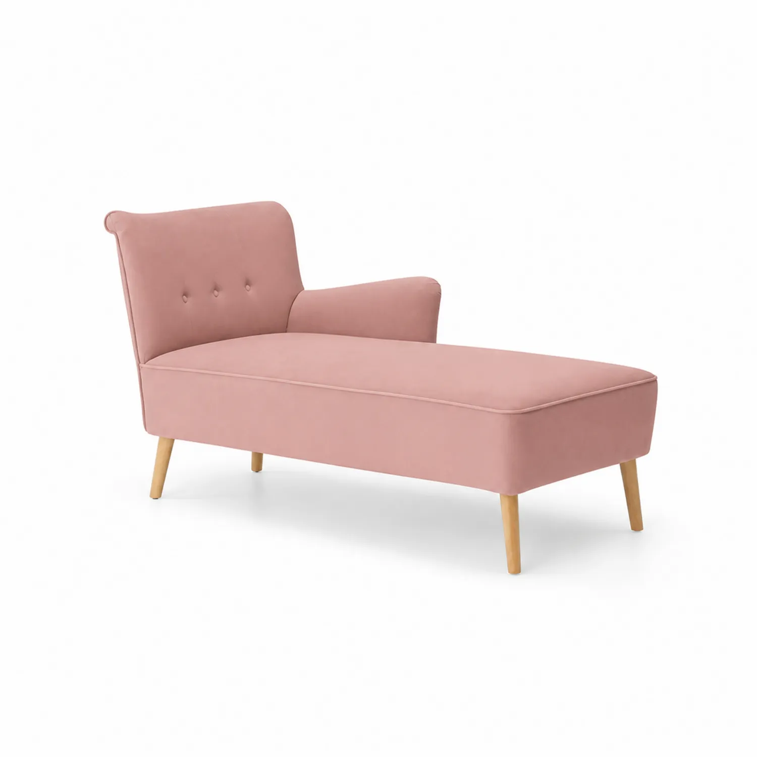 Chaise Longue in Velluto Sintetico Rosa con Gambe in Legno Massello