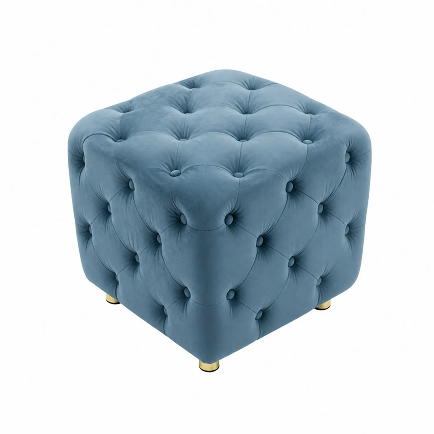 Pouf in Velluto Trapuntato 40x40x40 cm Blu con Gambe in Metallo