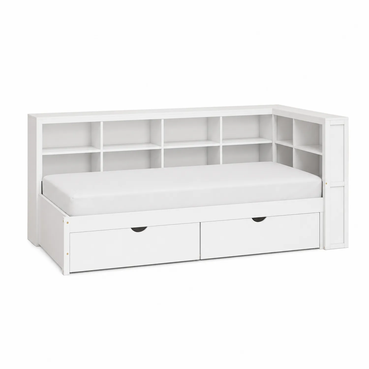 Letto Contenitore con Libreria Integrata in Legno di Pino Bianco