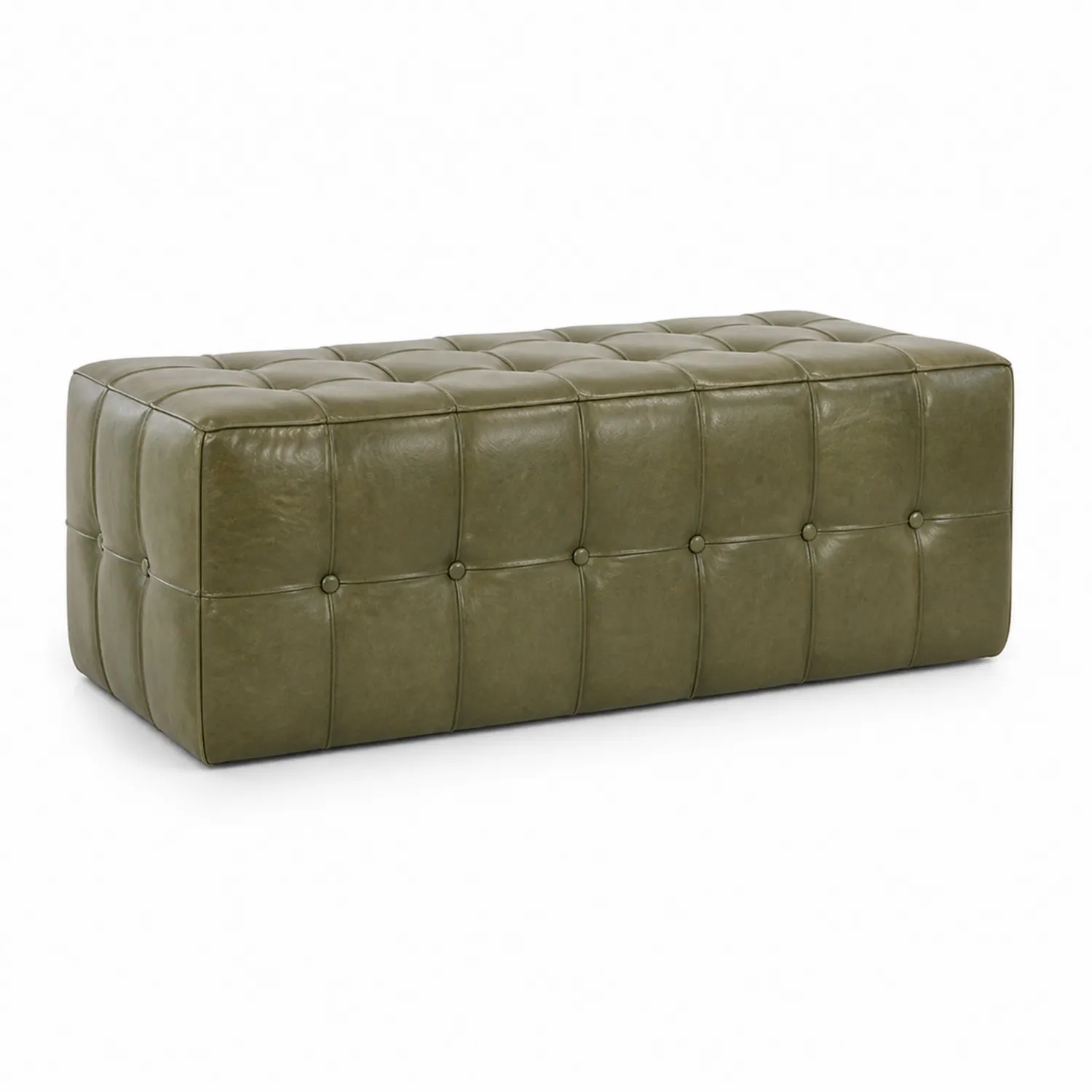 Panca rettangolare in pelle verde oliva 140x60x45 cm