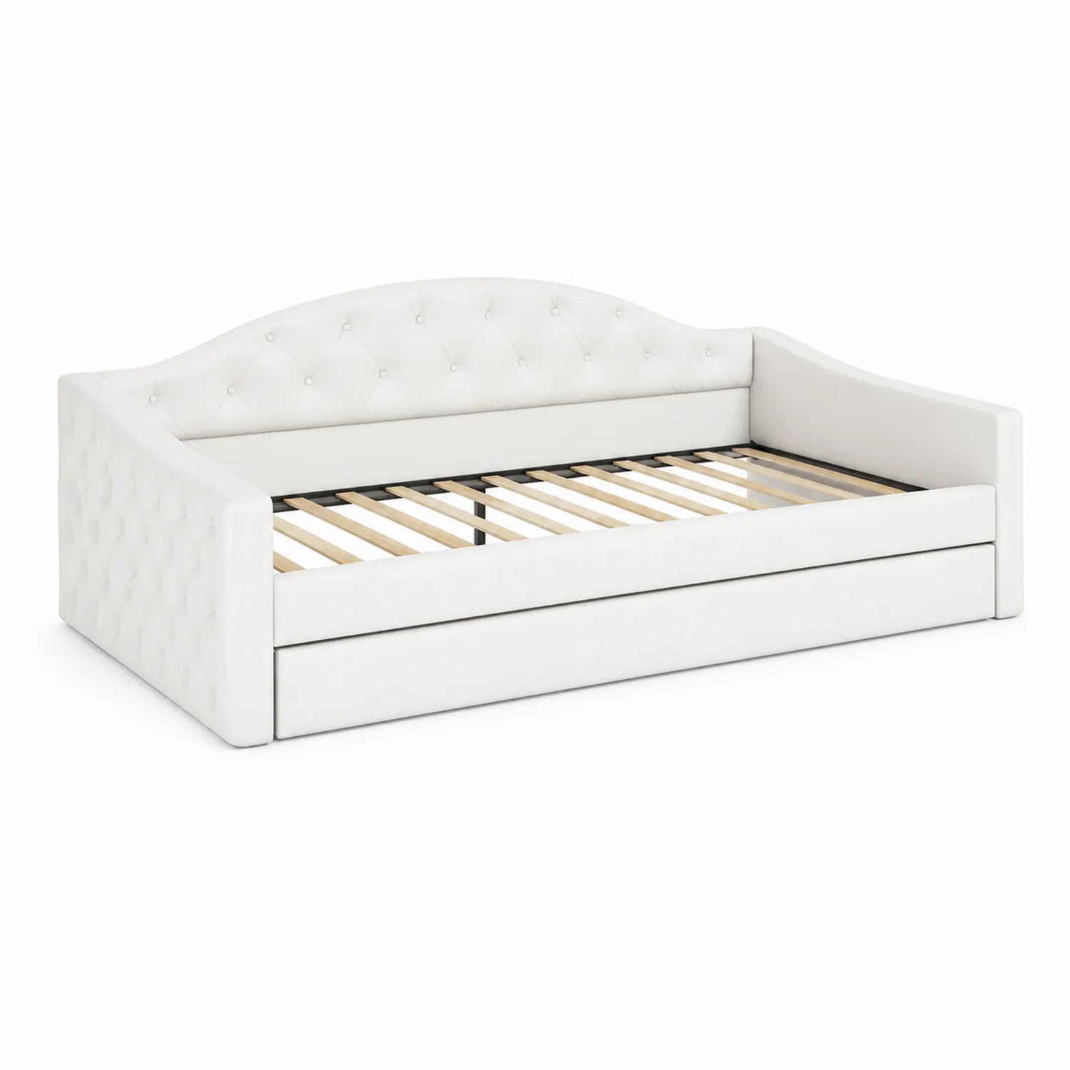 Letto Da Giorno Imbottito in Legno ed Ecopelle con Letto Estraibile 200x90 cm Bianco