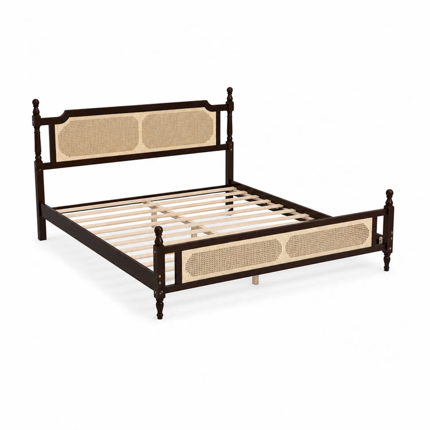 Letto matrimoniale in legno massello e rattan naturale 210x160 cm