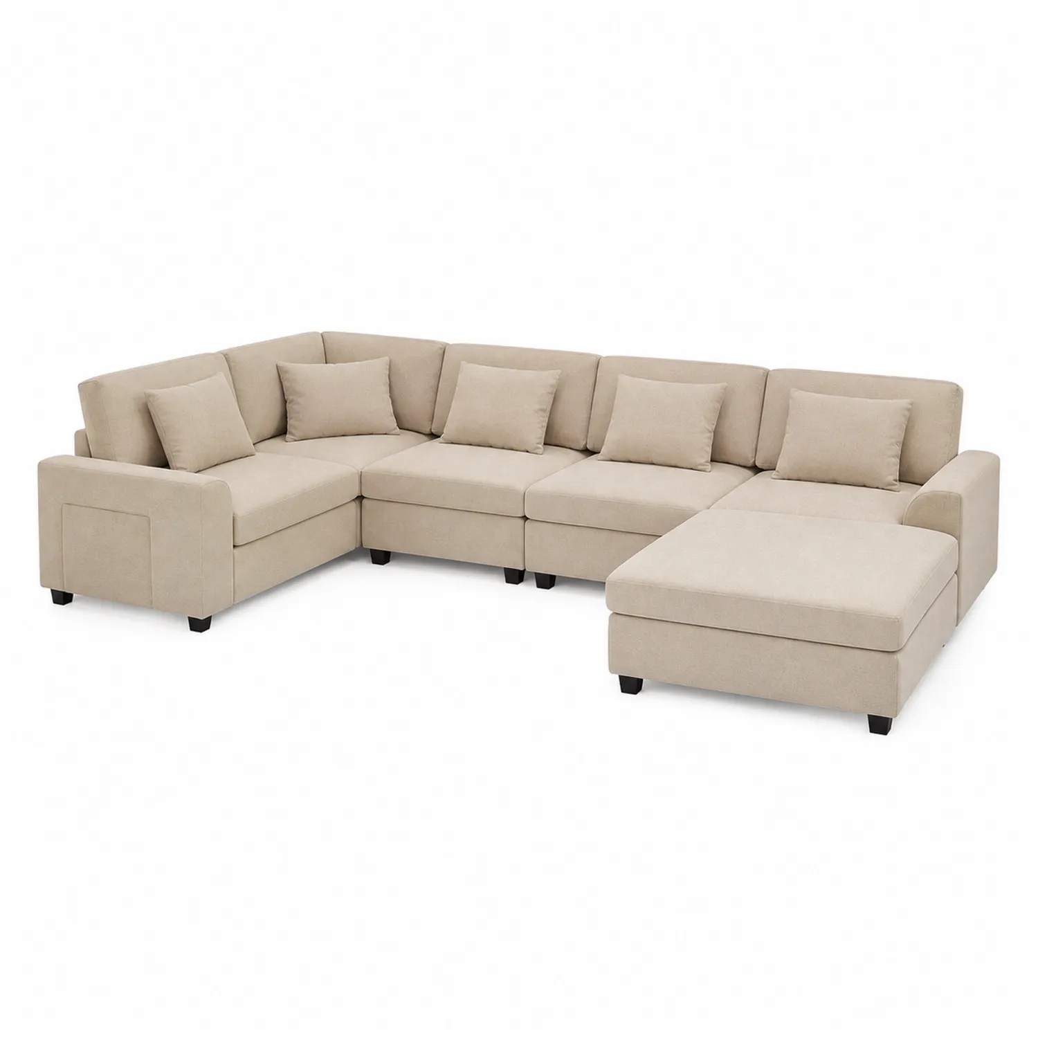 Divano angolare in tessuto beige con chaise longue