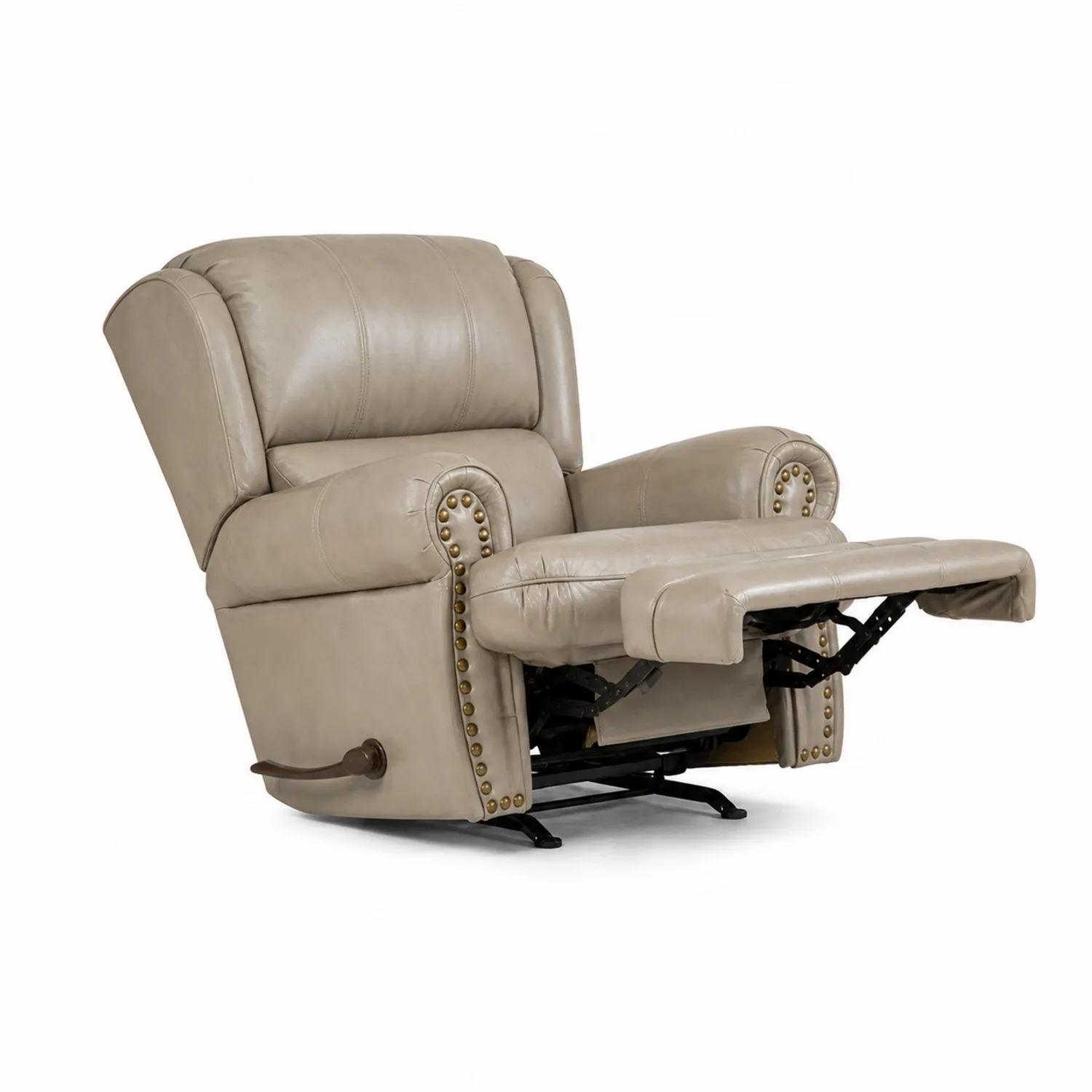 Poltrona reclinabile in pelle beige con borchie