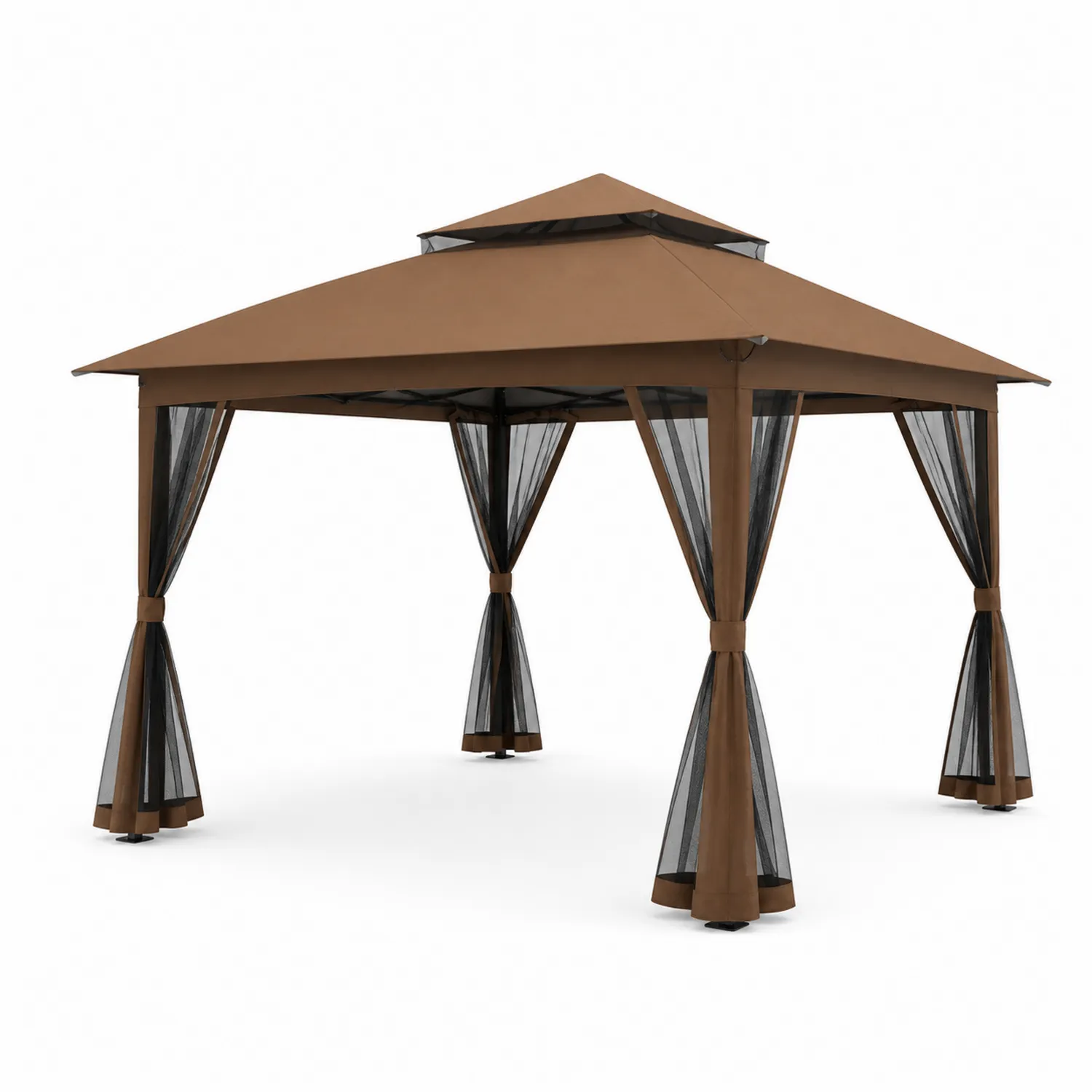 Gazebo in Acciaio e Poliestere con Zanzariera Marrone