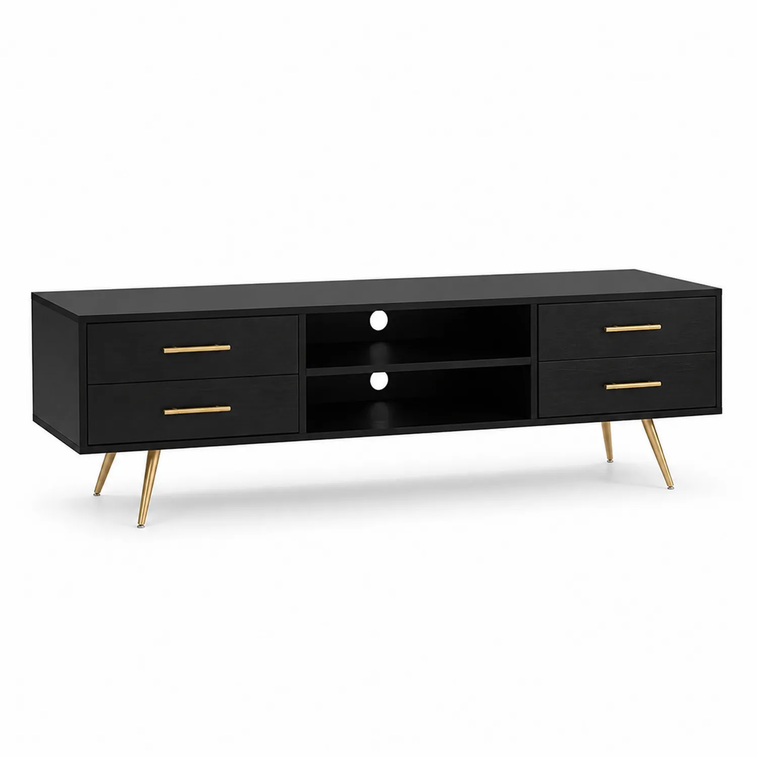 Mobile TV in MDF e Metallo Nero e Oro, 160x40x45 cm