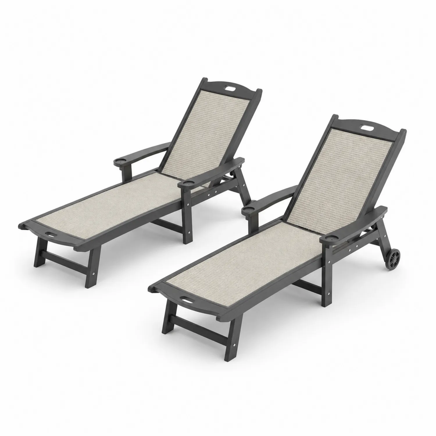 Set di 2 lettini prendisole in legno e textilene regolabili