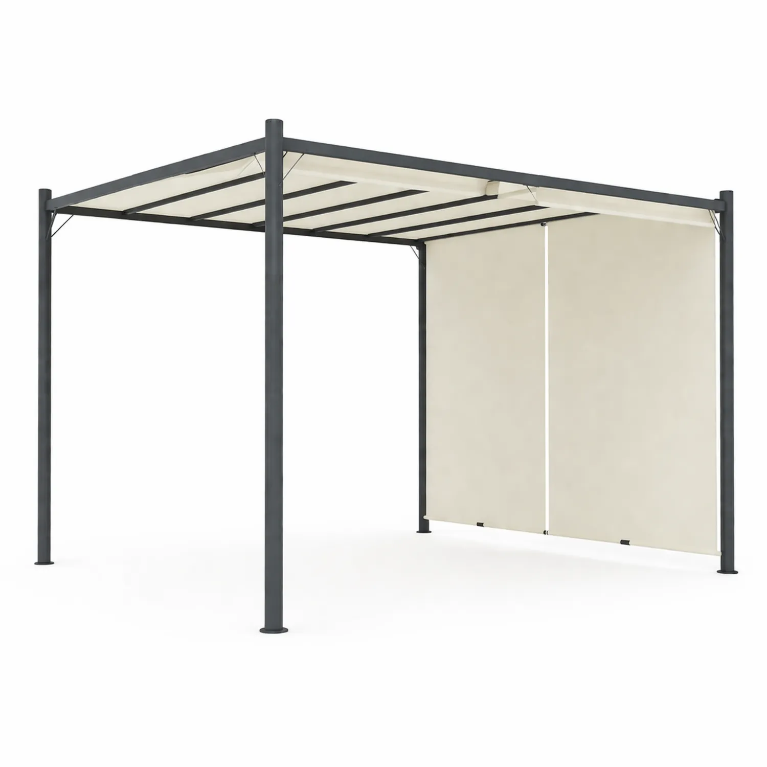 Pergola in alluminio con tenda scorrevole 300x300 cm Telaio Grigio Tessuto Beige