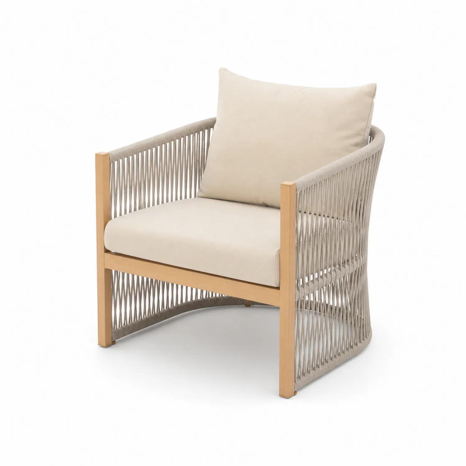 Poltrona in teak con cuscini beige