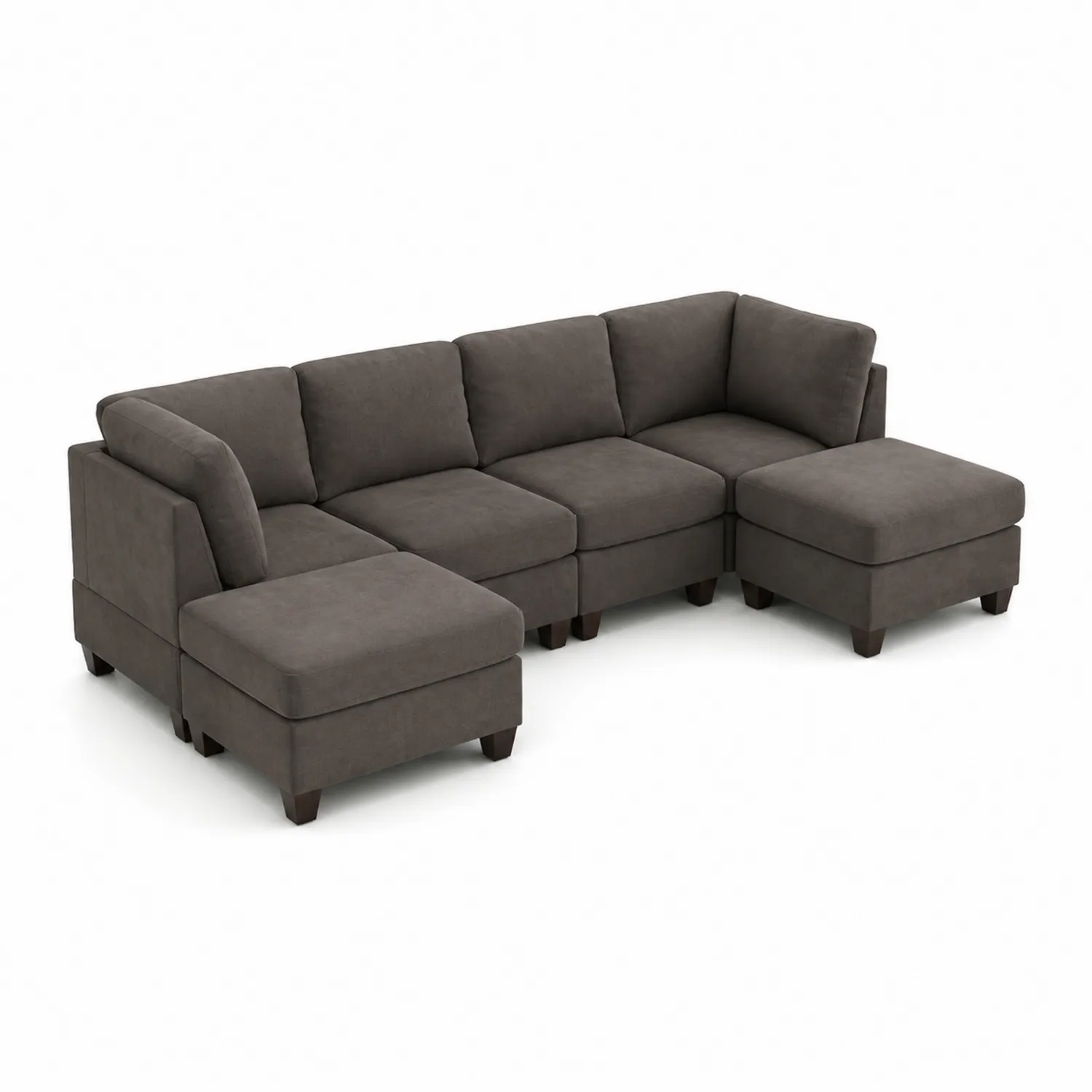 Divano Angolare Modulare in Microfibra Marrone con Chaise Longue