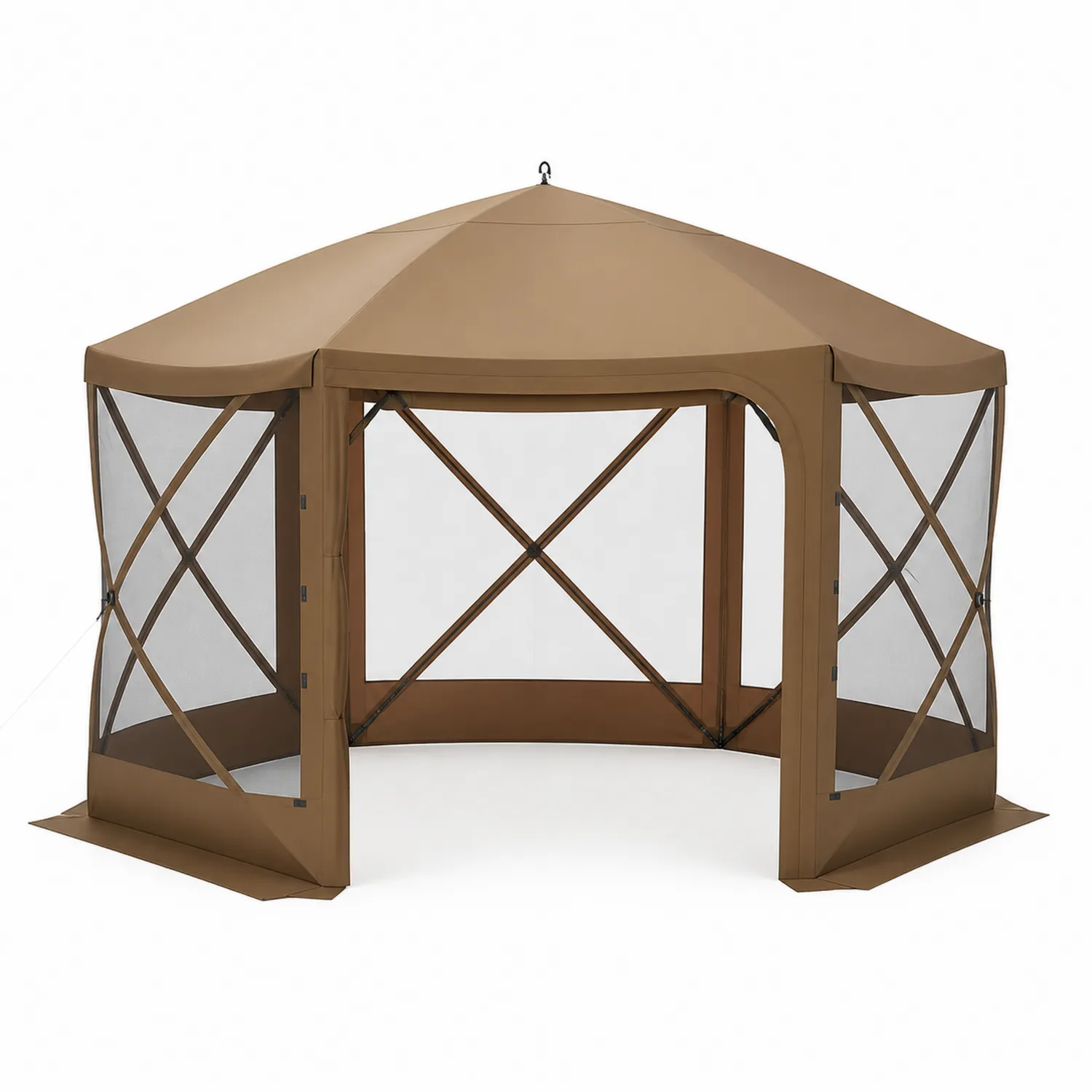 Gazebo Esagonale in Poliestere e Metallo Marrone