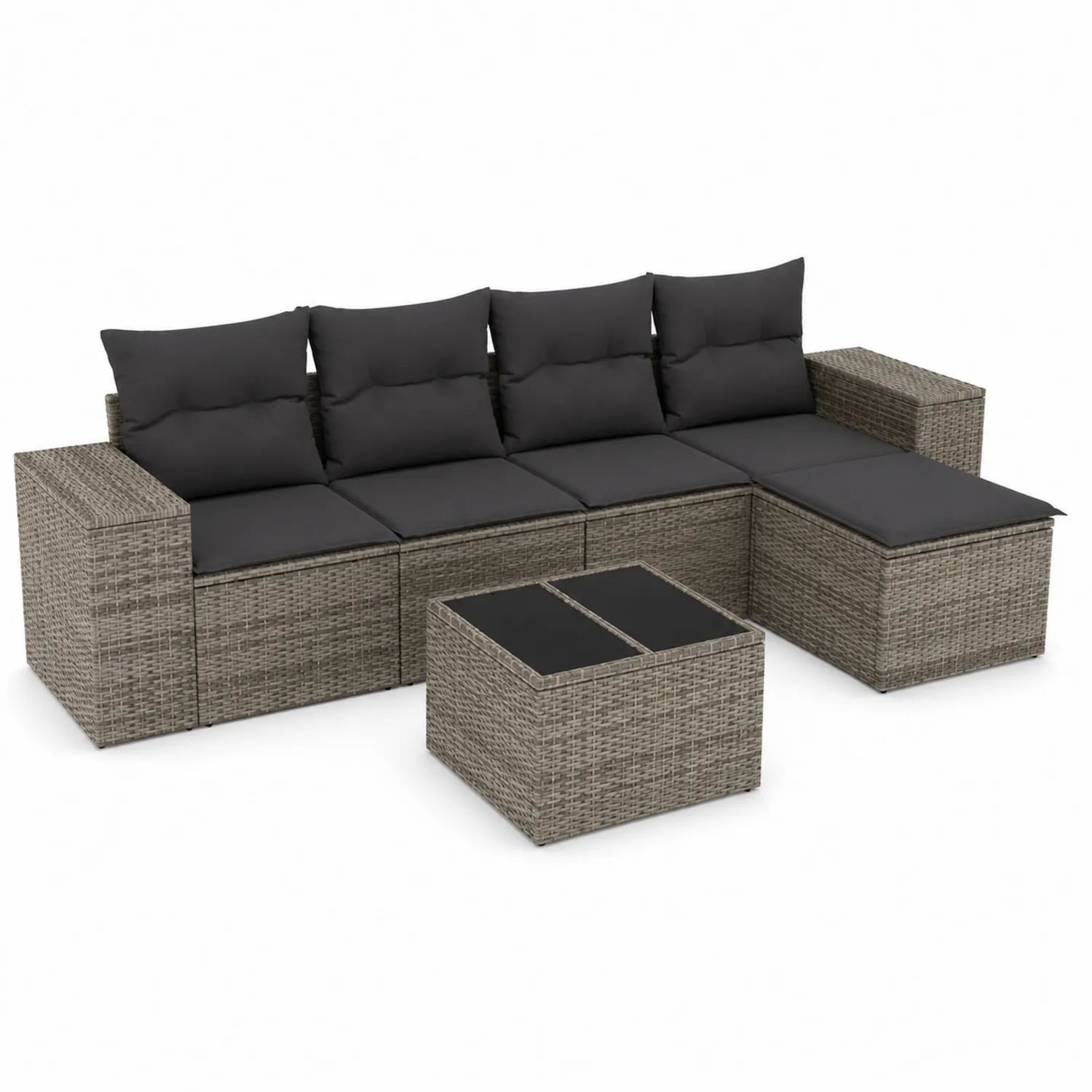 Divano da Giardino in Rattan Grigio con Tavolino