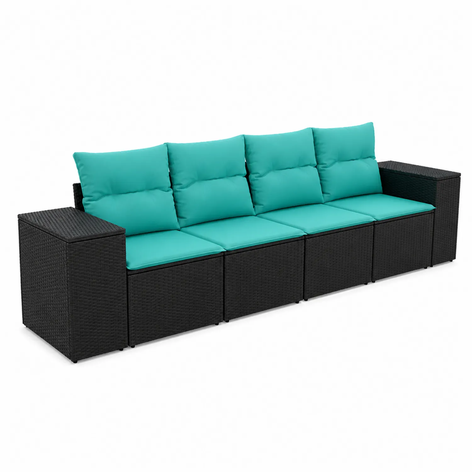 Divano modulare in rattan con cuscini turchesi