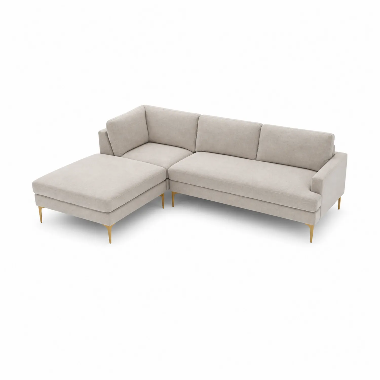 Divano ad Angolo in Tessuto Beige con Gambe in Metallo