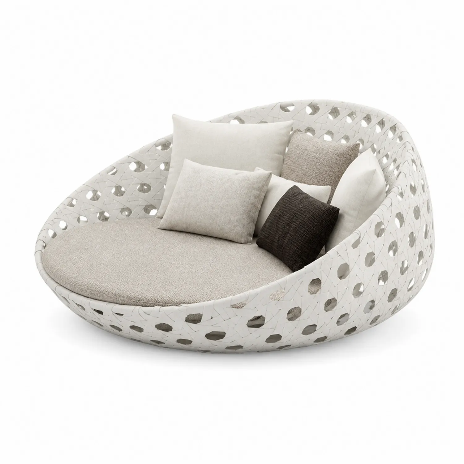Divano Ovale da Esterno in Rattan Sintetico Bianco e Grigio