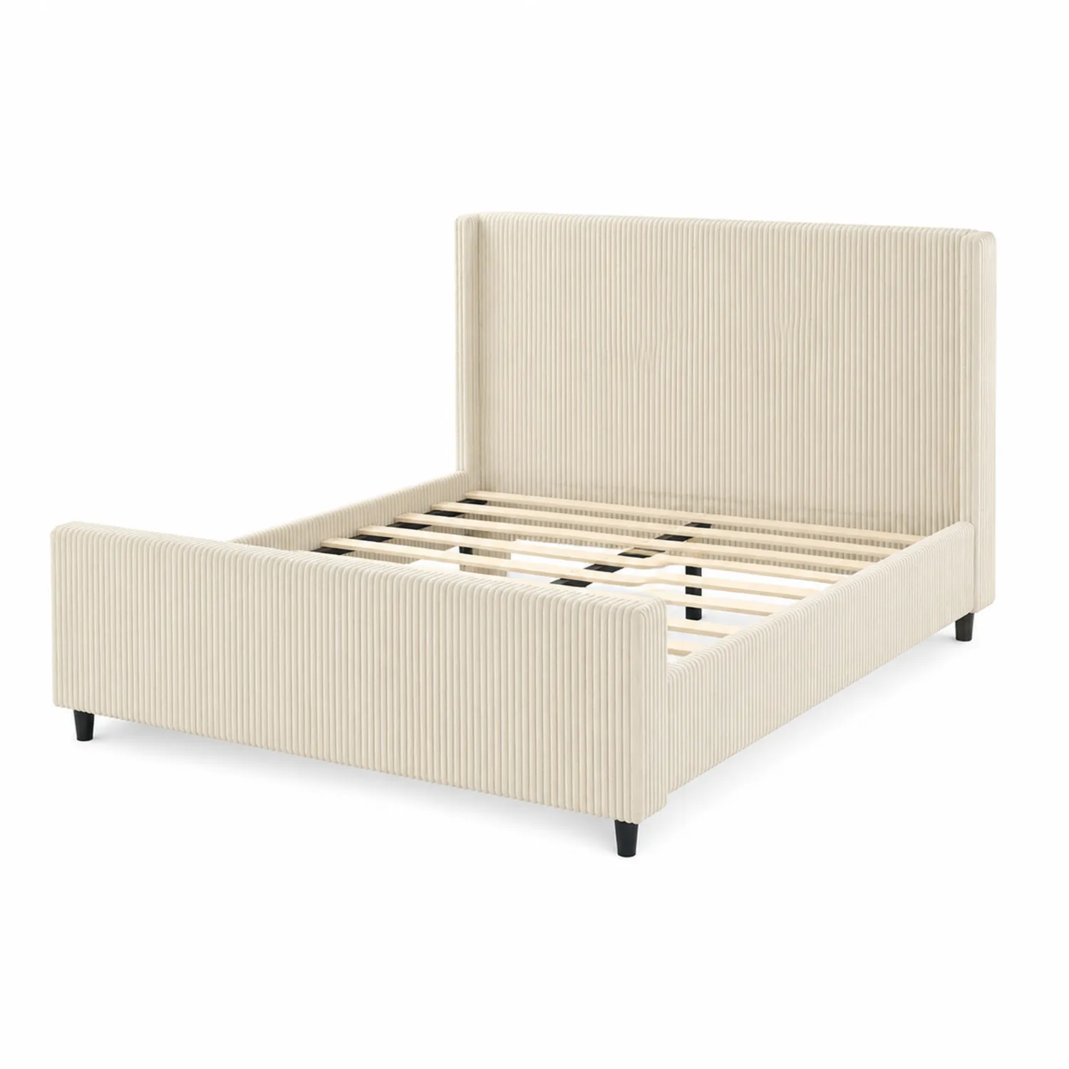 Letto matrimoniale in legno con rivestimento in velluto a coste Beige