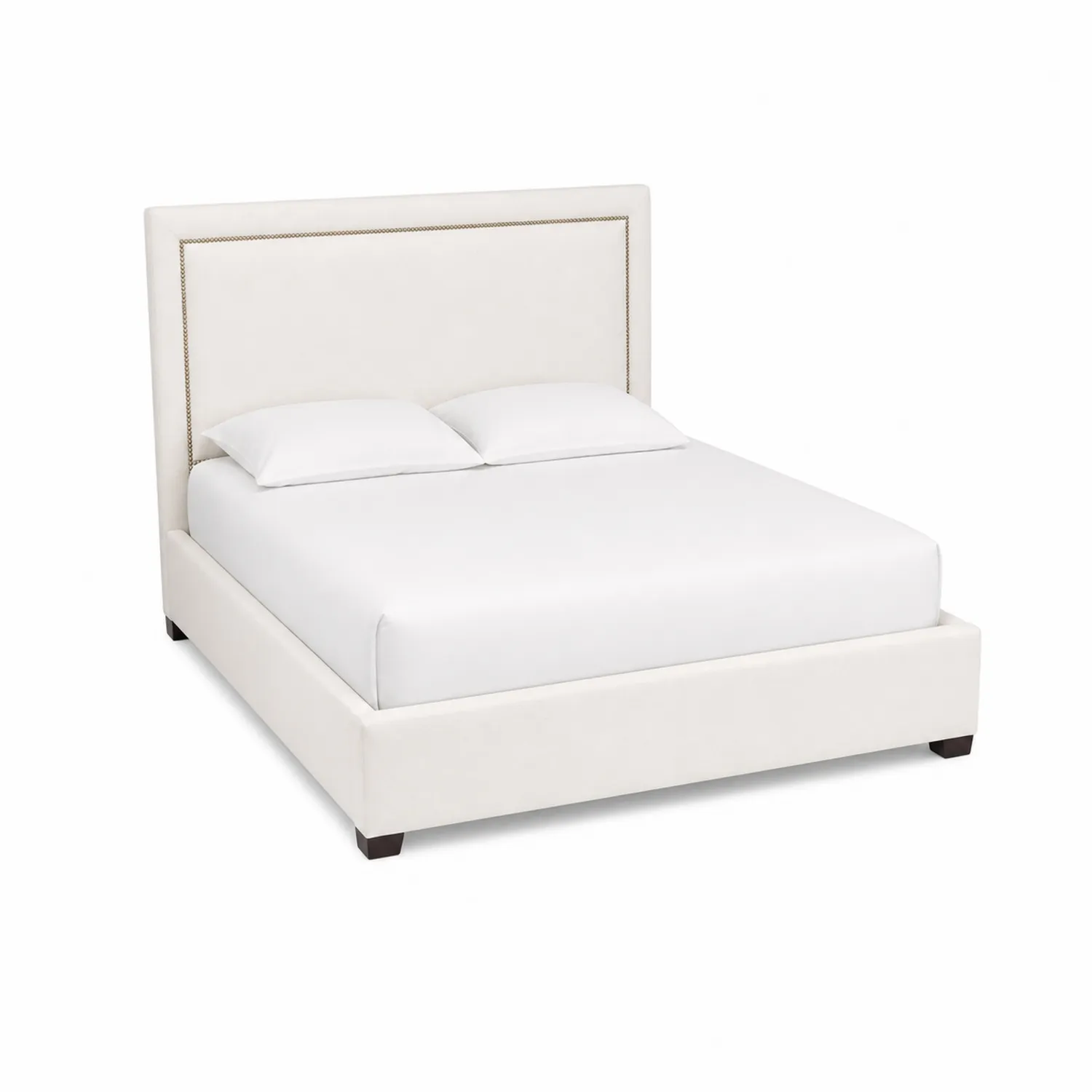 Letto matrimoniale in tessuto bianco con testiera imbottita