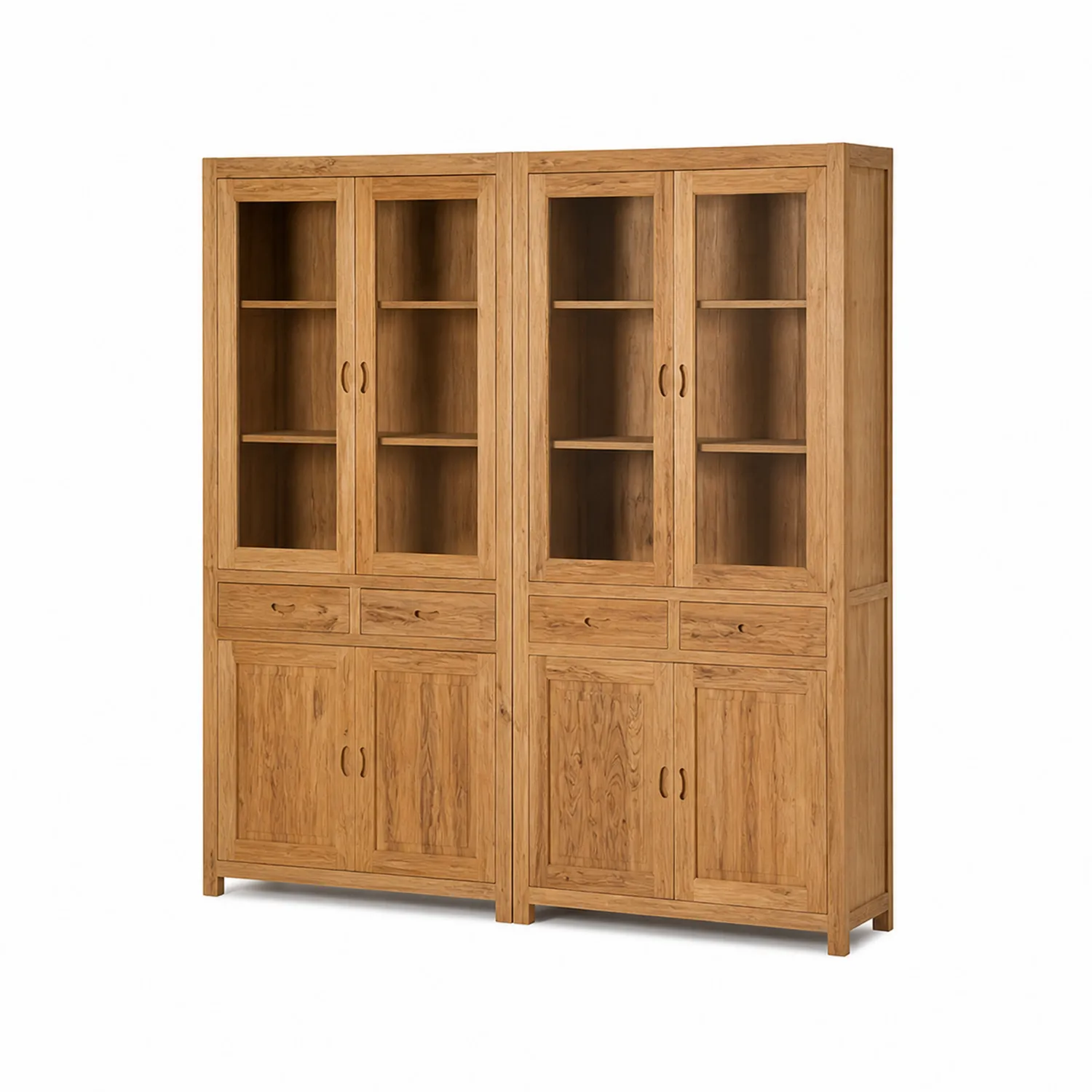 Libreria in Legno Massello di Rovere con Ante in Vetro