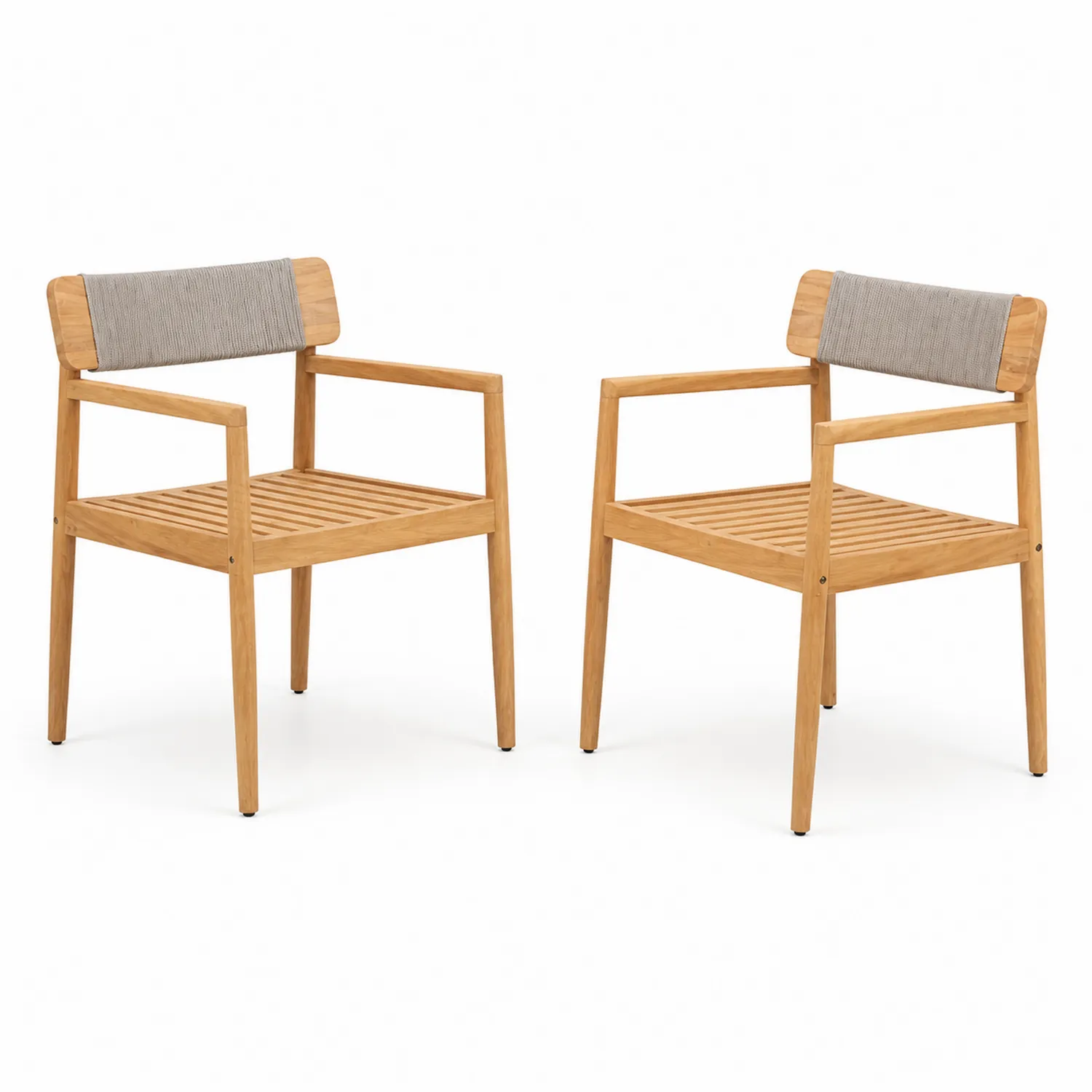 Set di 2 Sedie da Esterno in Teak e Poliestere