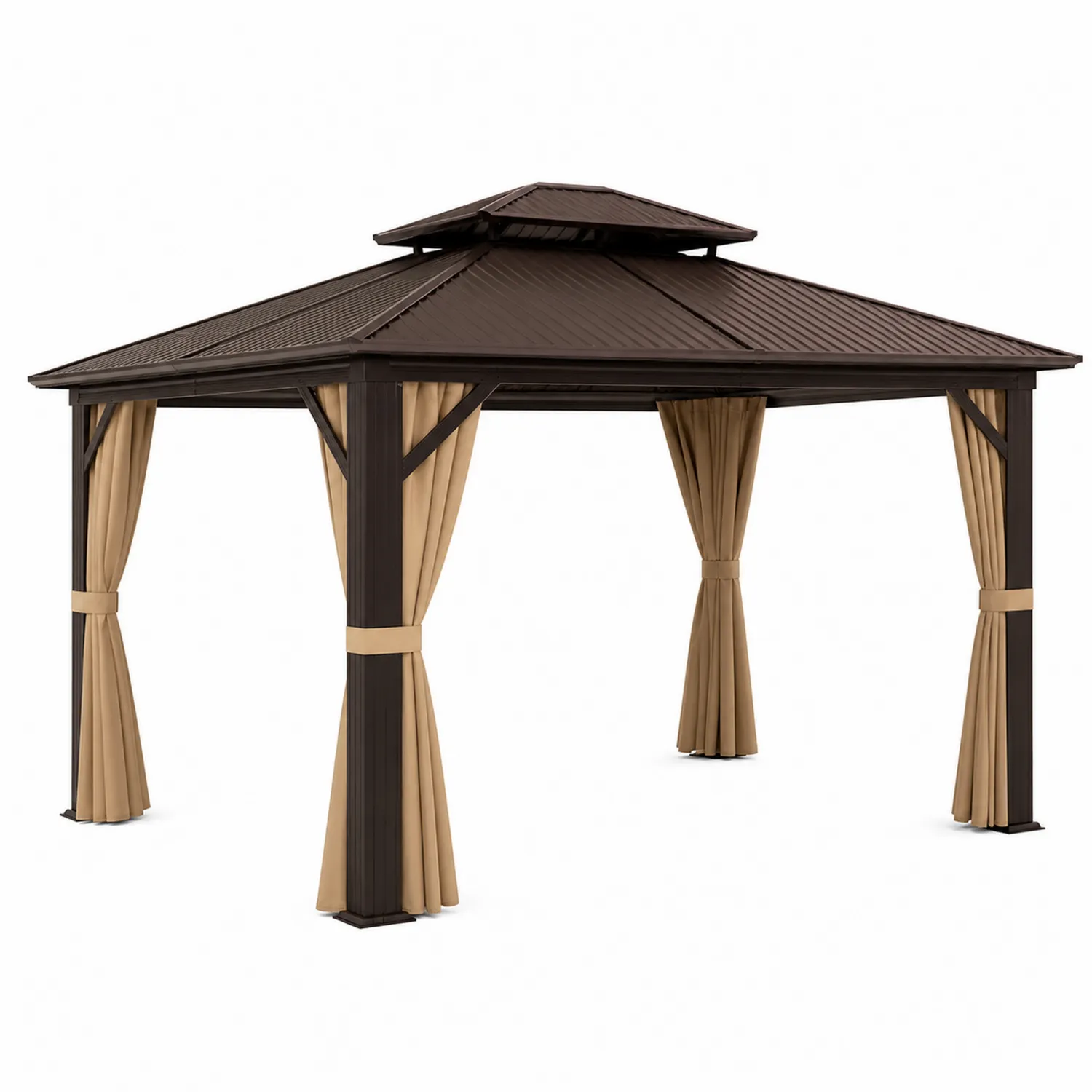 Gazebo da Giardino in Metallo con Tende in Poliestere