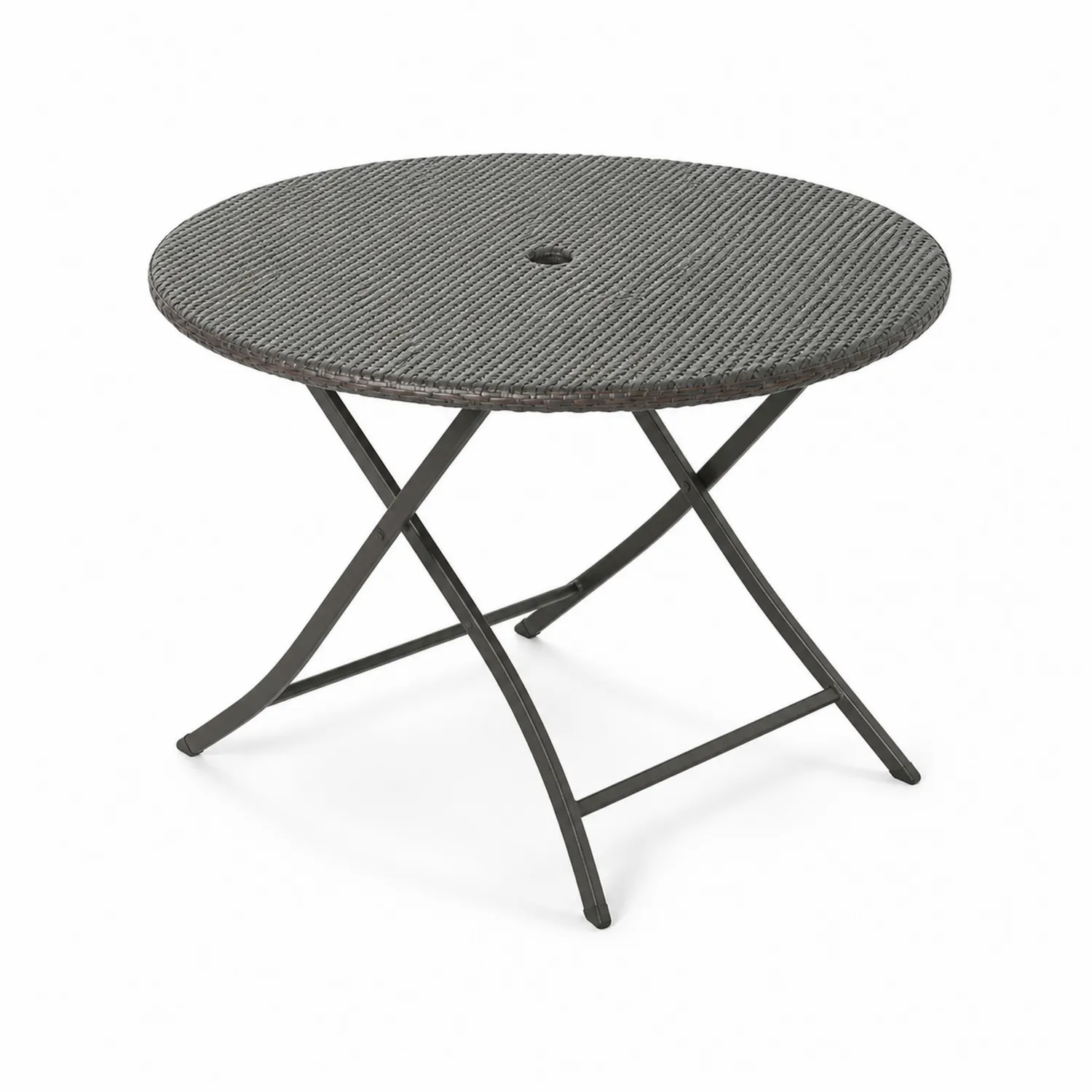 Tavolino Pieghevole da Giardino in Metallo e Rattan Sintetico Grigio 75 cm