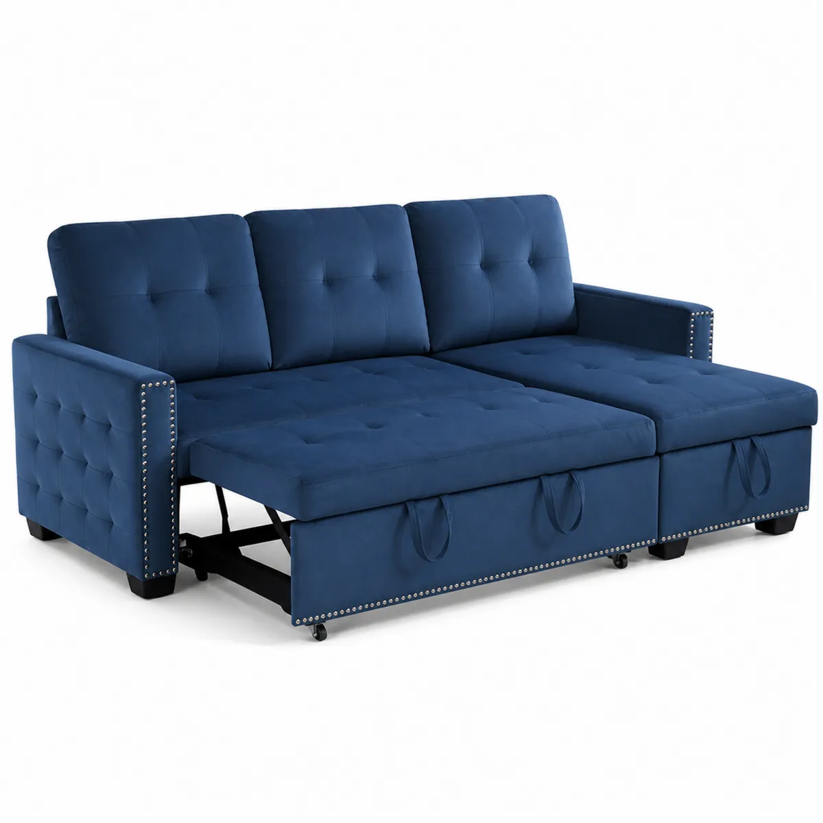 Samt-Schlafsofa Dunkelblau mit Stauraum-biarayneo