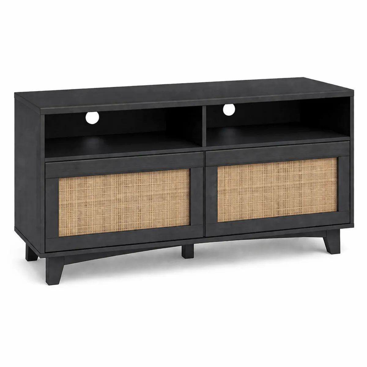 TV-Lowboard Schwarz MDF Massivholz Rattangeflecht 120x40x50 cm-biarayneo