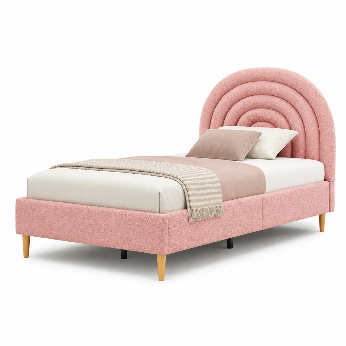 Einzelbett Stoff Rosa Buchenholz-biarayneo