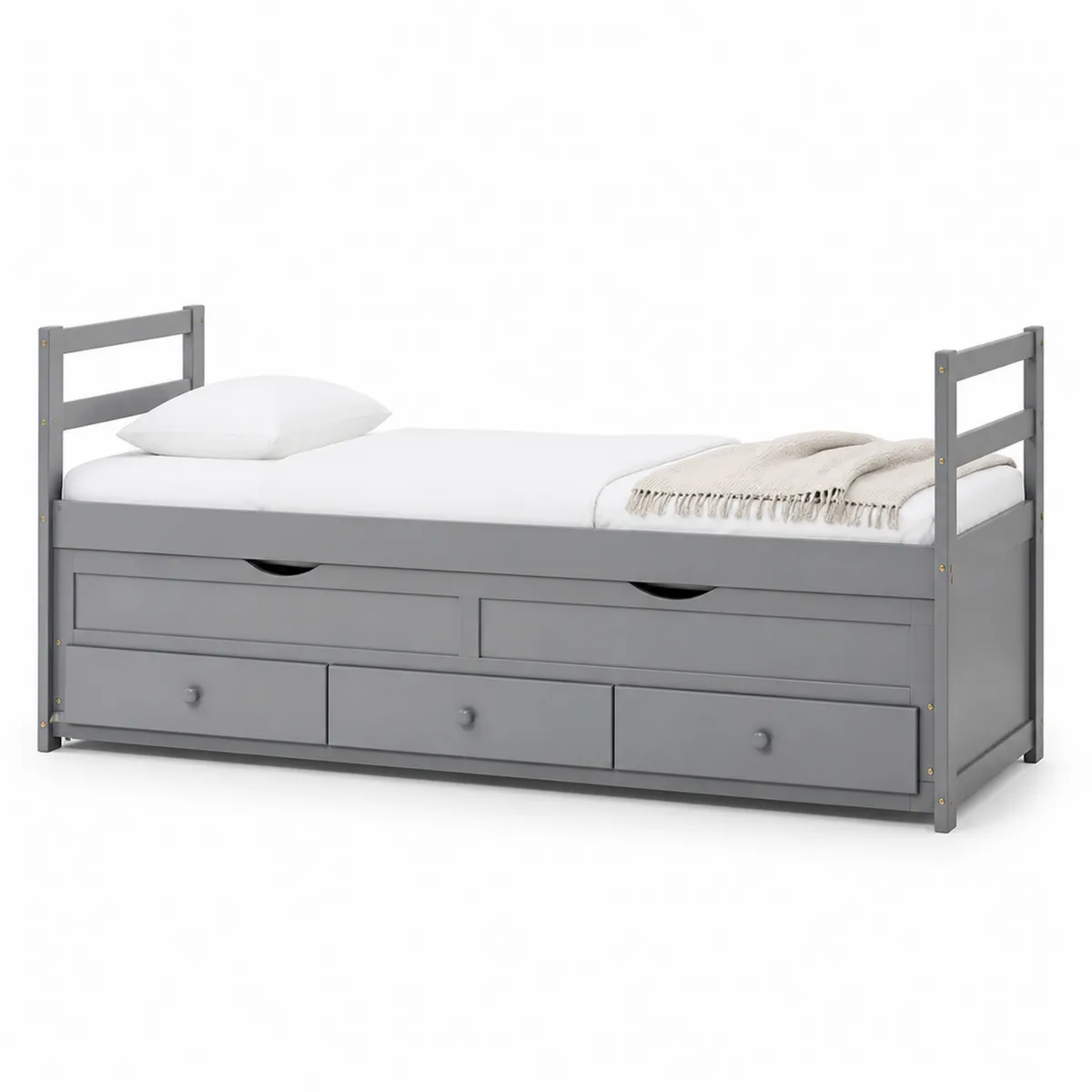 Einzelbett mit Stauraum Grau Holz 200x90 cm-biarayneo