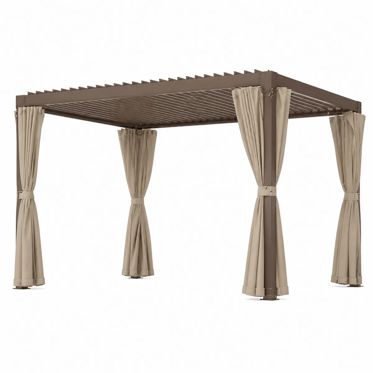 Pergola Aluminium 3x4 m Beige Polyestervorhänge-biarayneo