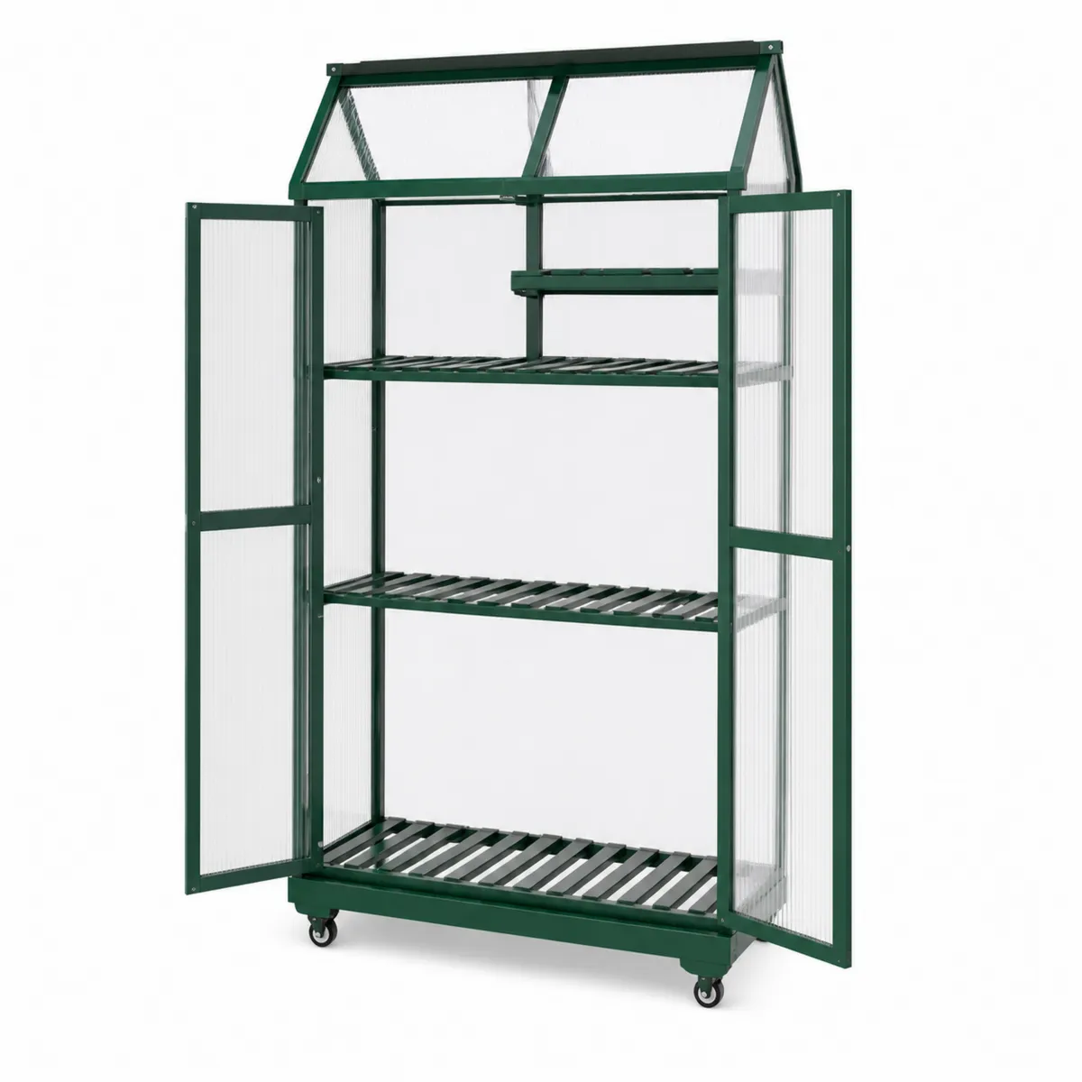 Gewächshaus mit Polycarbonatplatten und Rollen Grün Metall-biarayneo