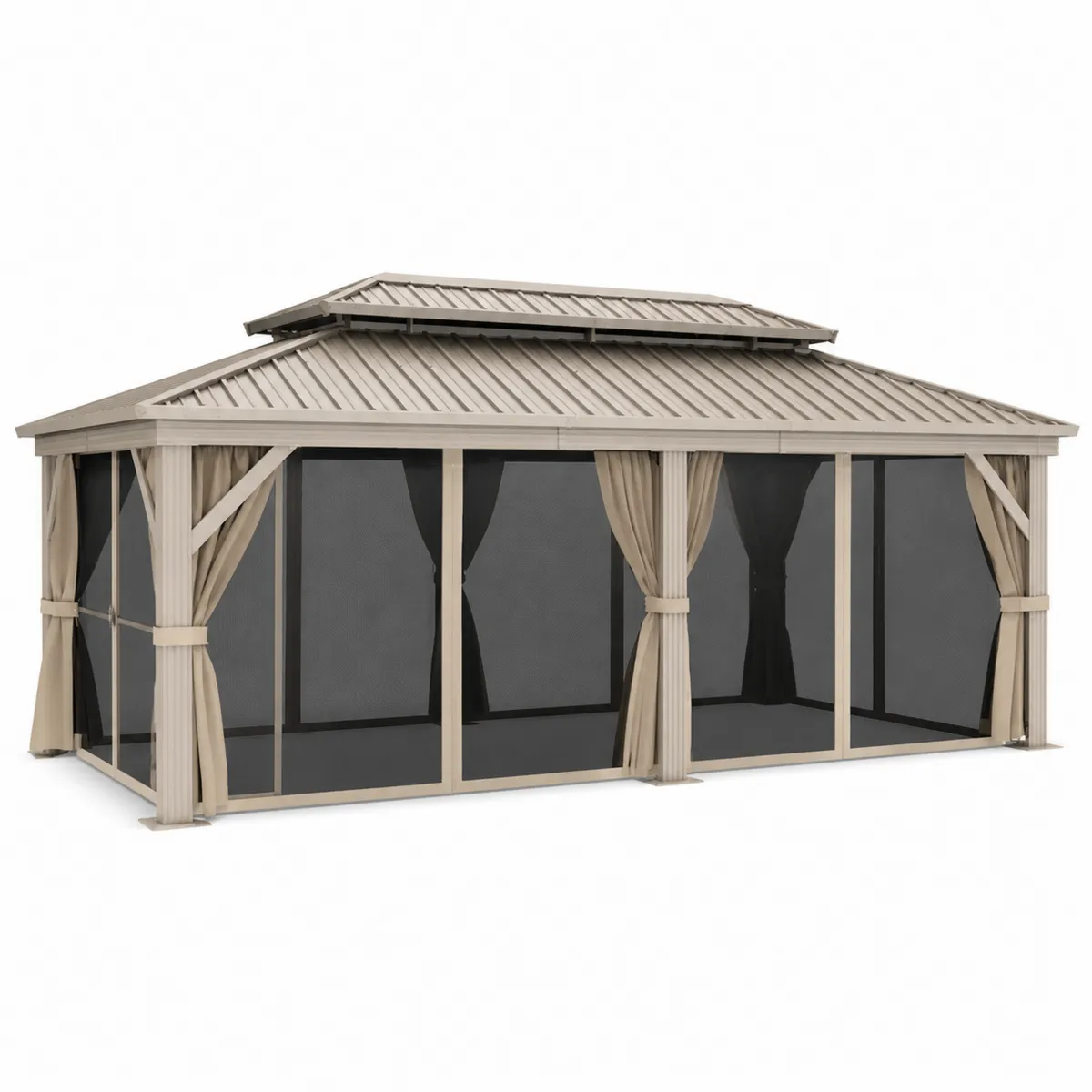 Pavillon Aluminium Rechteckig mit Vorhängen 700x400 cm Sand-biarayneo