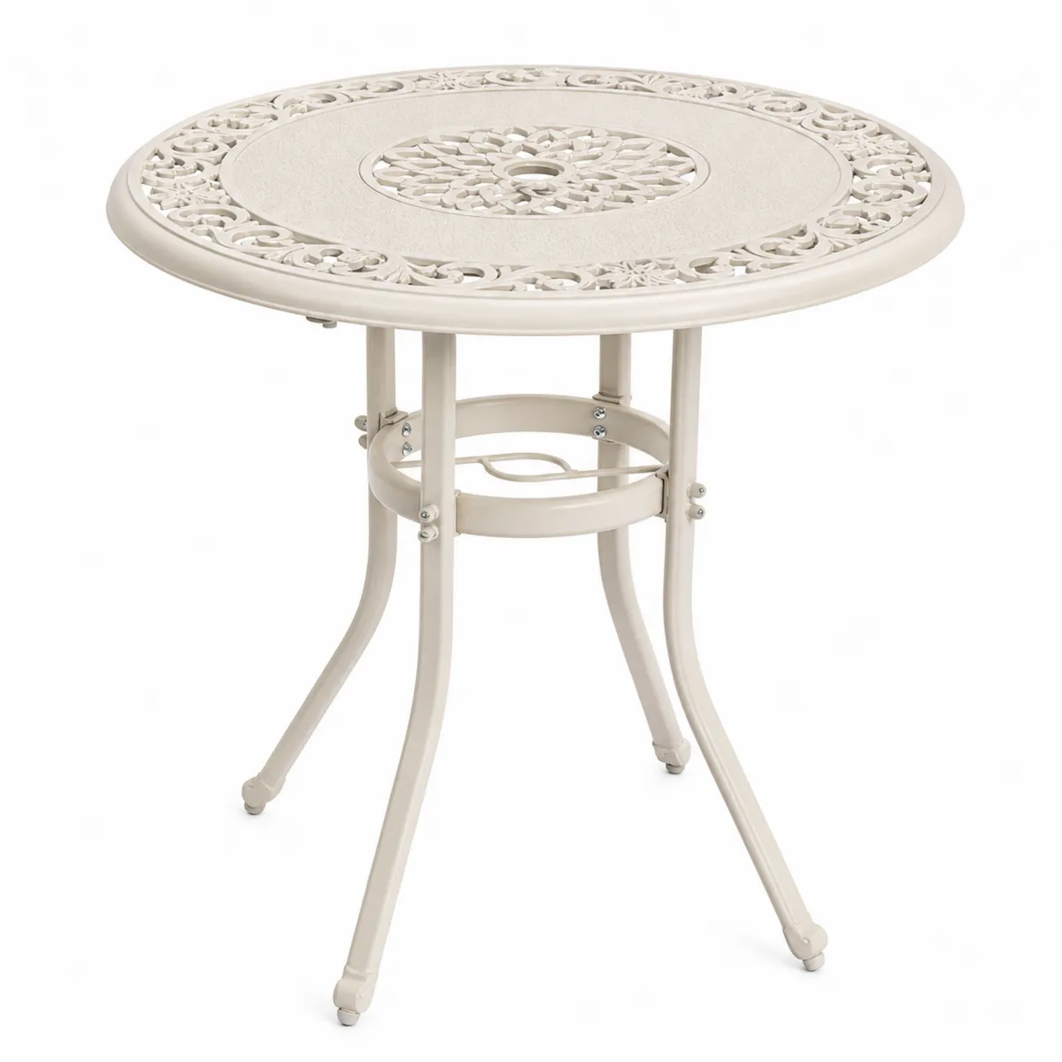 Runder Aluminium-Gartentisch mit Sonnenschirmloch, Beige-biarayneo