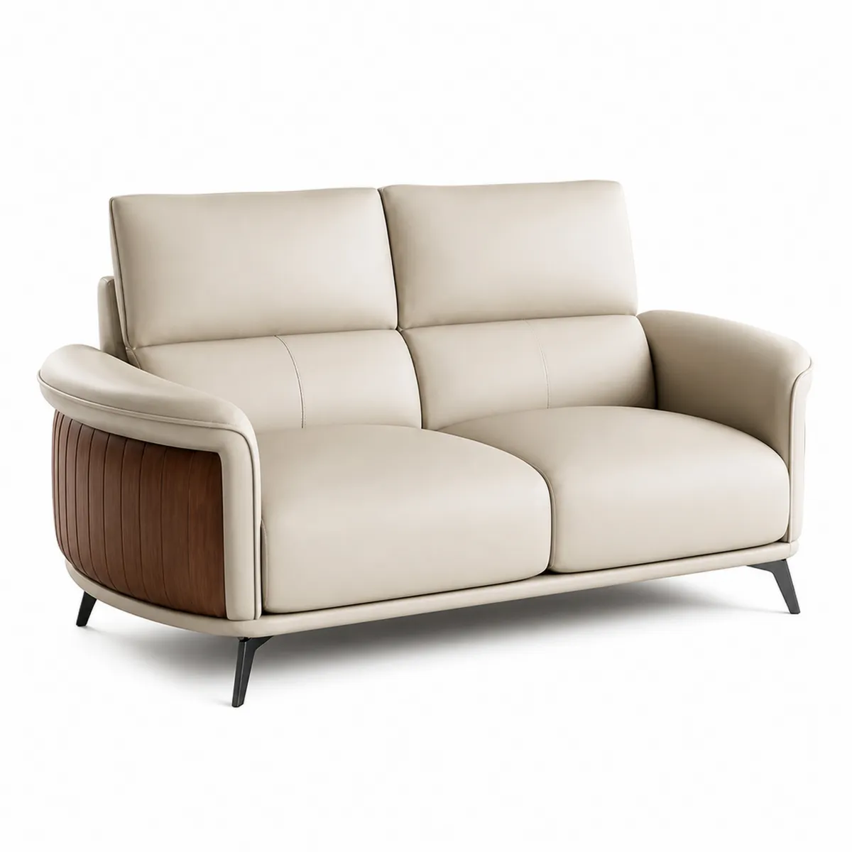 2-Sitzer Sofa Leder Beige mit Holzdetails-biarayneo