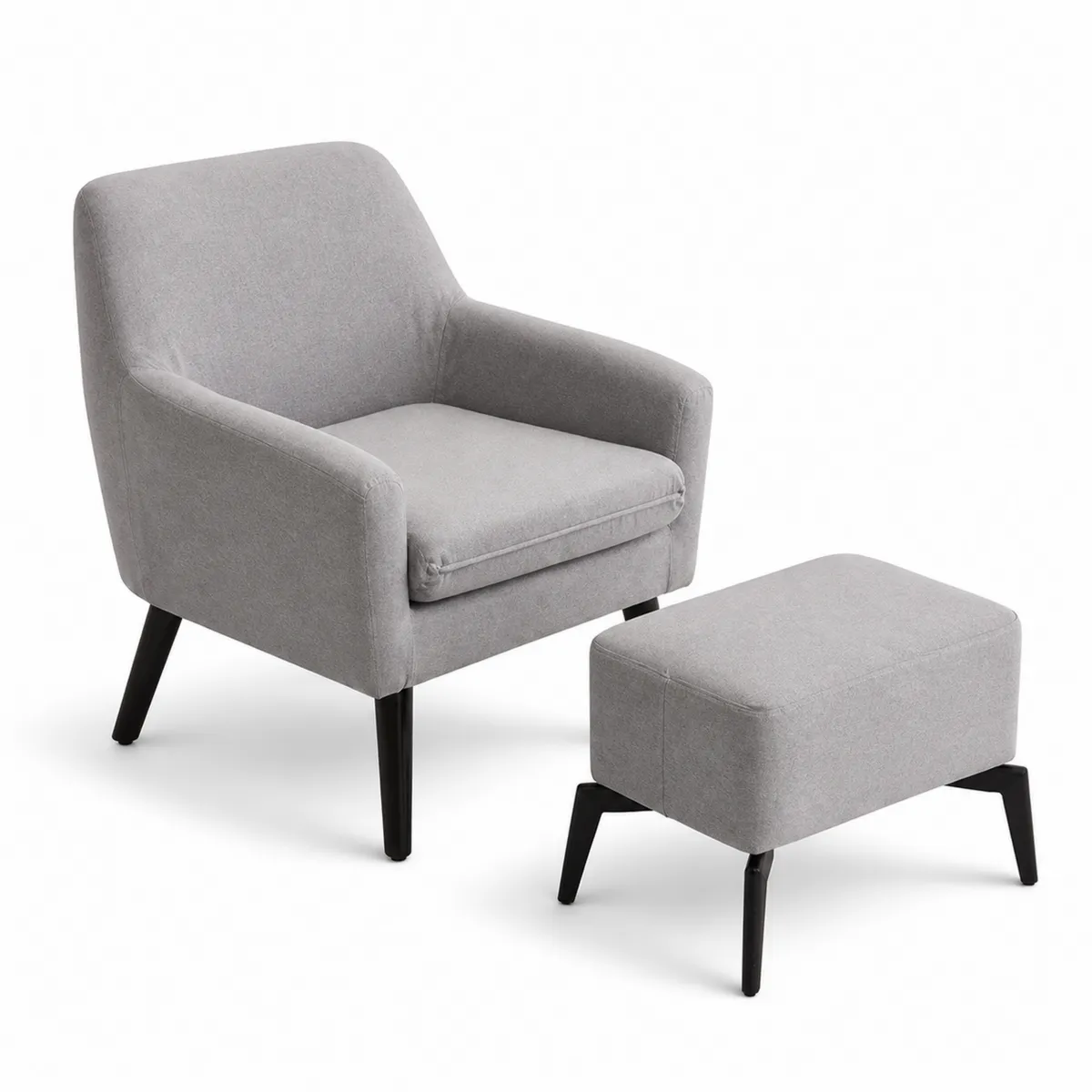 Polstersessel Set mit Hocker aus Polyester, Grau-biarayneo