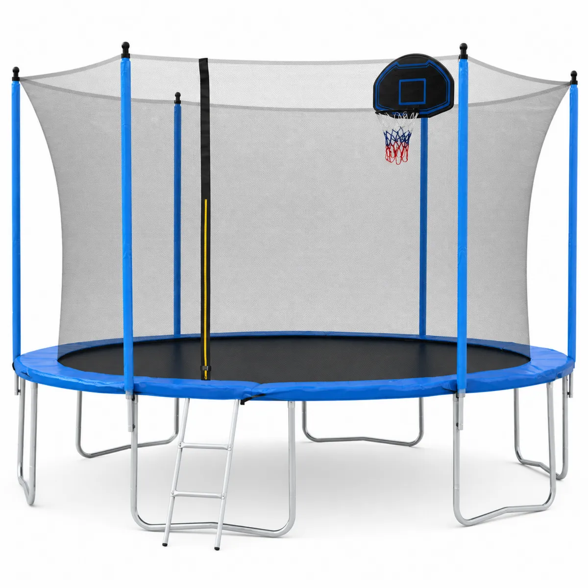 Gartentrampolin rund Stahl 244 cm mit Sicherheitsnetz und Basketballkorb Blau-biarayneo
