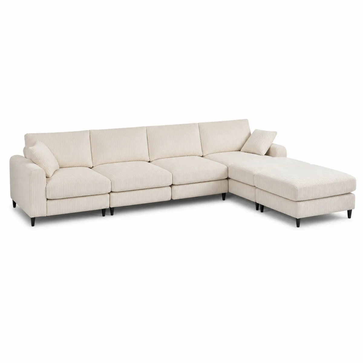 Ecksofa mit Ottomane rechts aus Cordstoff in Beige, 330 cm-biarayneo