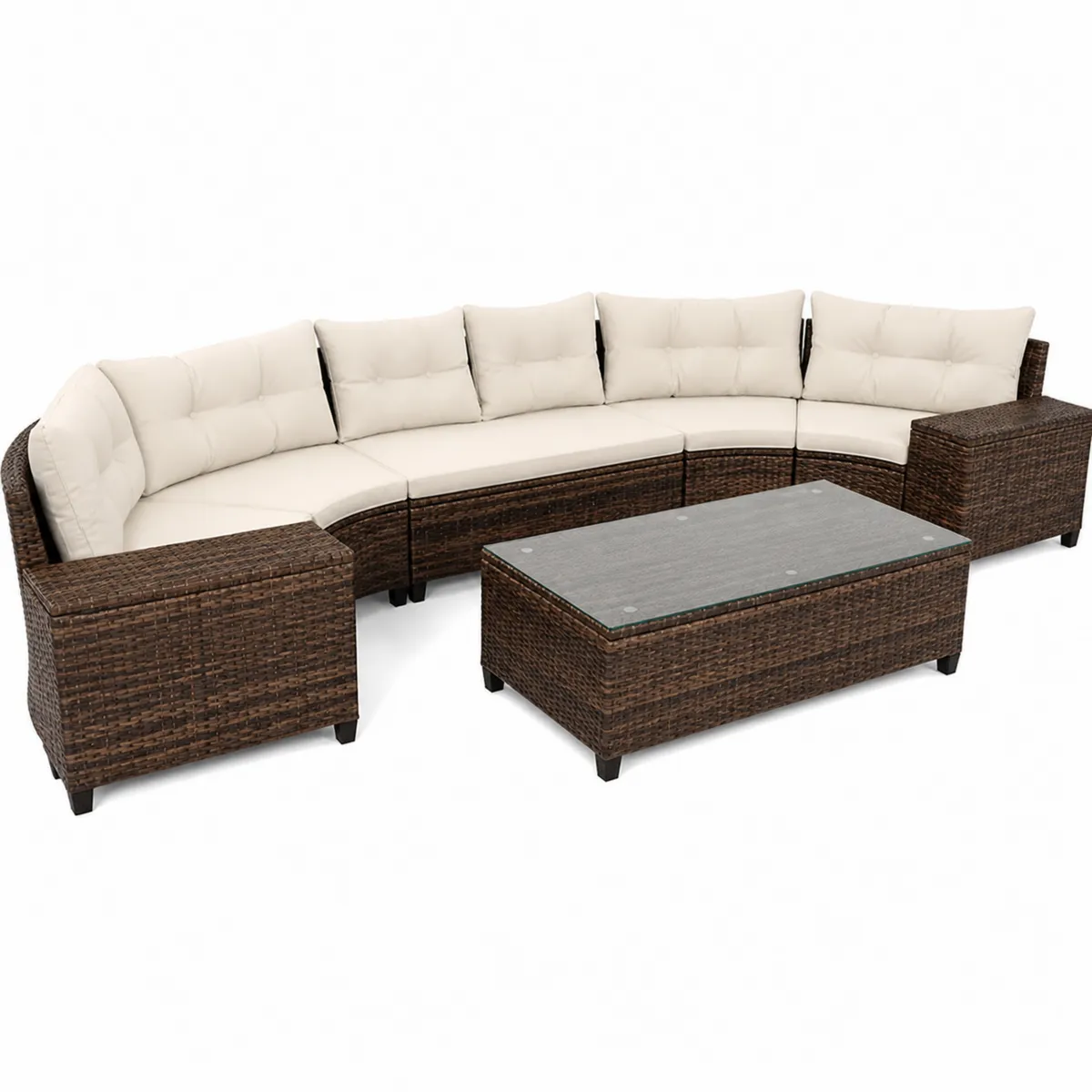 Ecksofa Set aus Polyrattan mit Polyester und Tisch-biarayneo